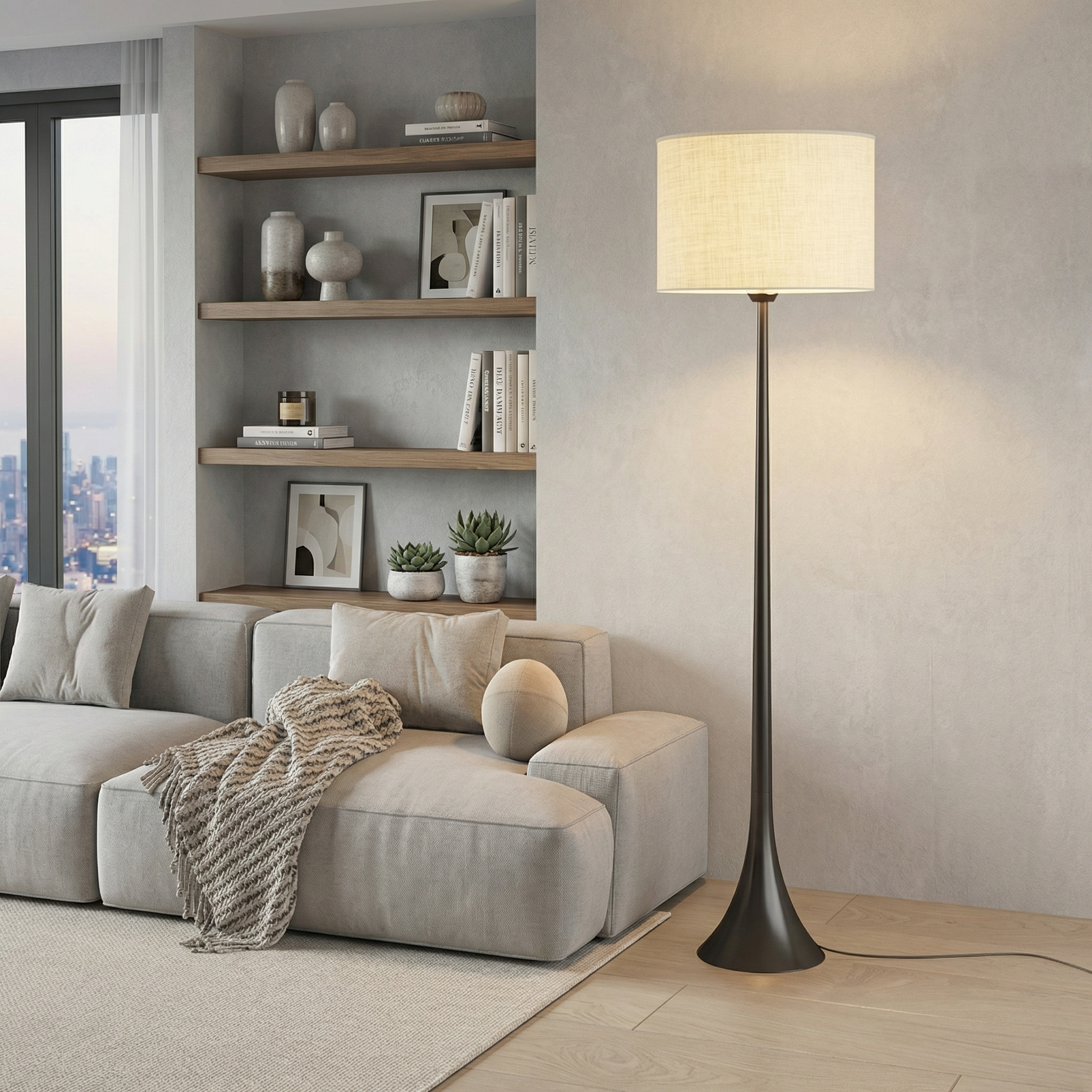 Elegant Silk Floor Lamp | Modern Standing Lamp with LED Compatibility for Warm Ambiance