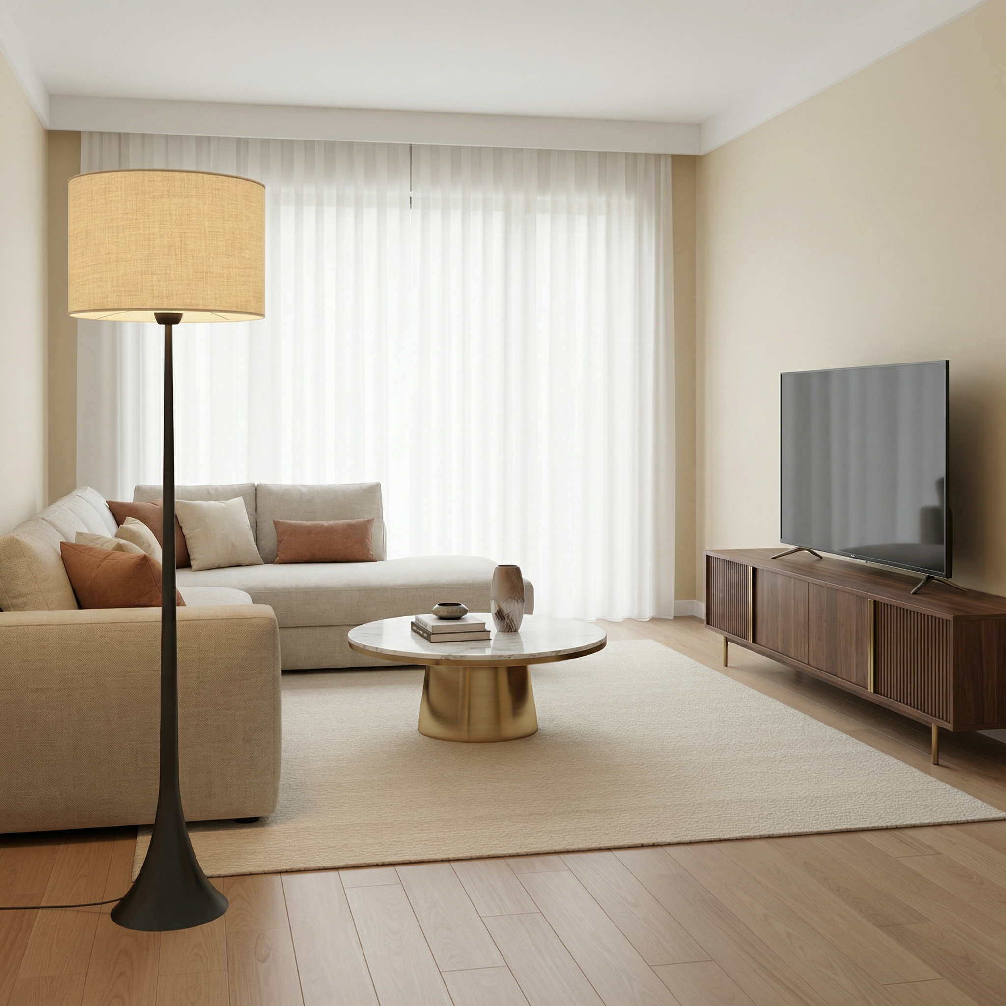 Elegant Silk Floor Lamp | Modern Standing Lamp with LED Compatibility for Warm Ambiance
