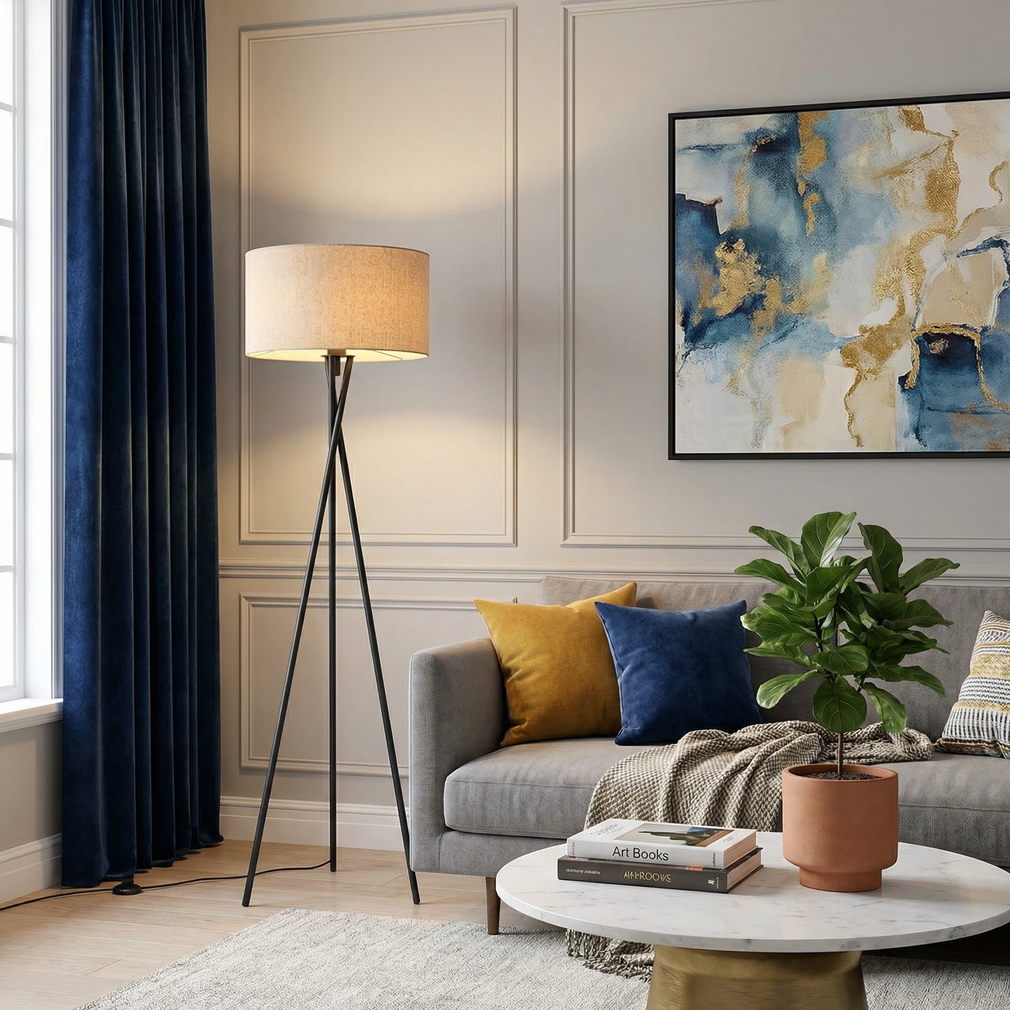 Elegant Floor Lamp | Modern Standing Lamp with Silk Shade & Adjustable Cable for Cozy Living Room Ambiance