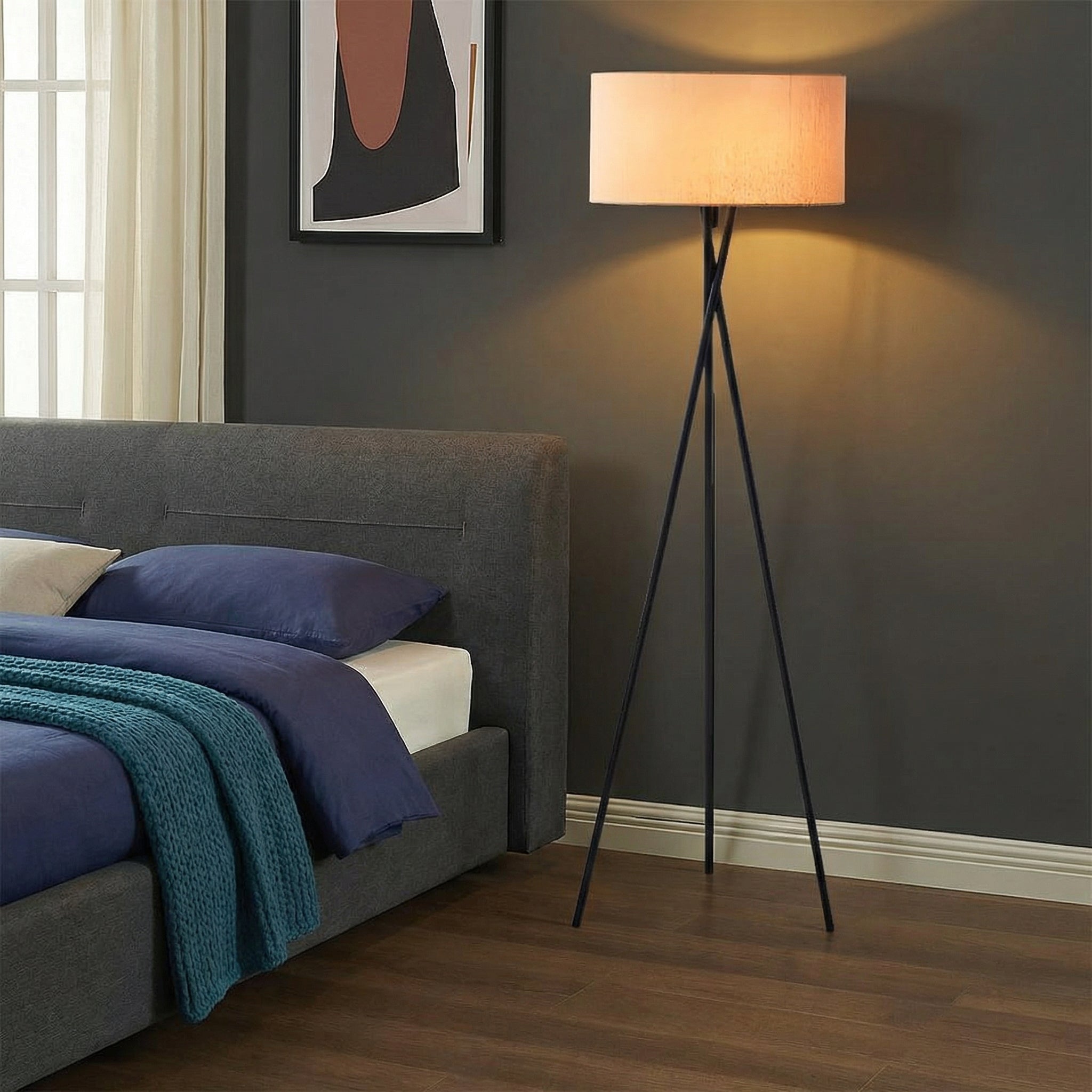 Elegant Floor Lamp | Modern Standing Lamp with Silk Shade & Adjustable Cable for Cozy Living Room Ambiance