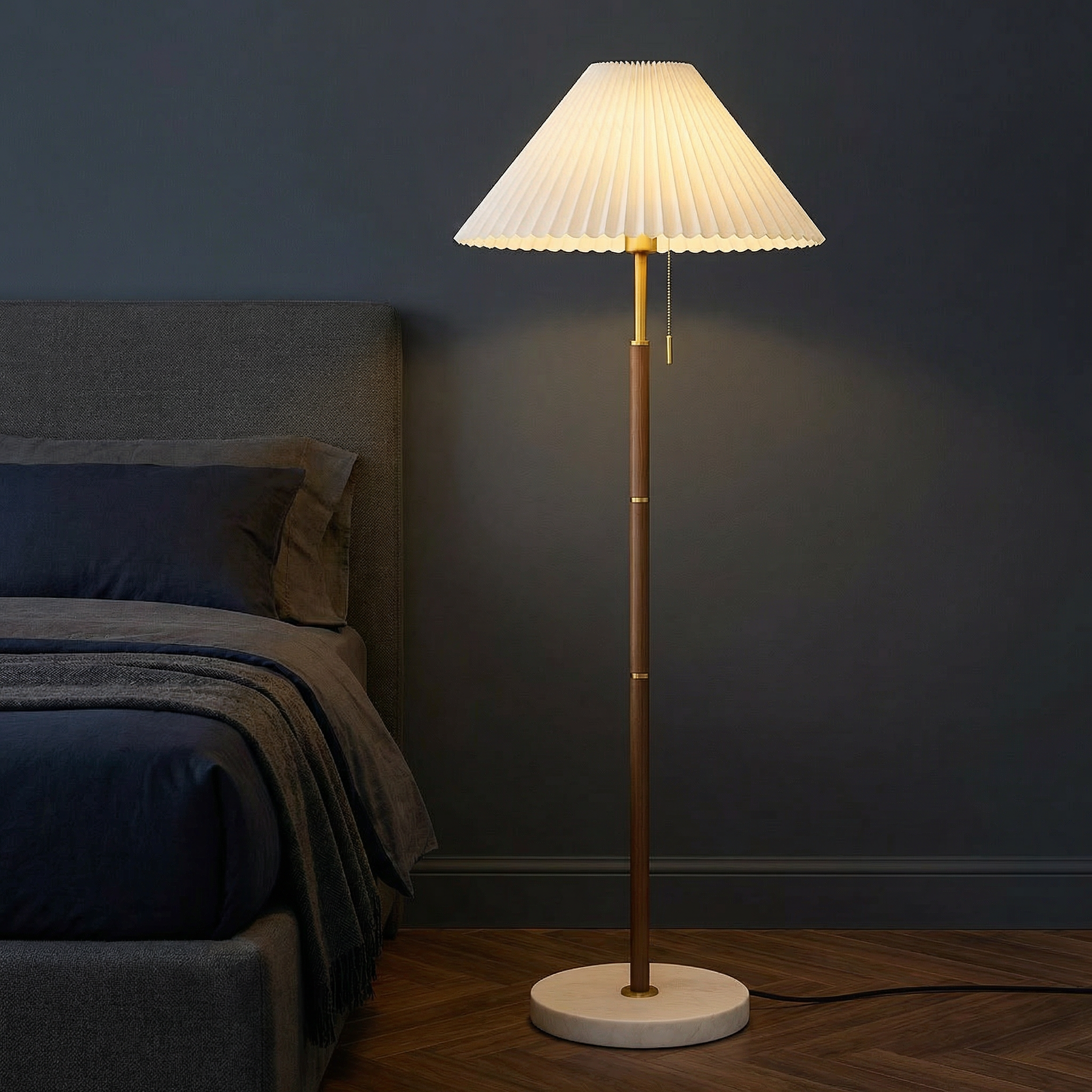 Yrus Collection | Vintage Wooden Floor Lamp with LED Compatibility | Elegant Design for Cozy Living Rooms