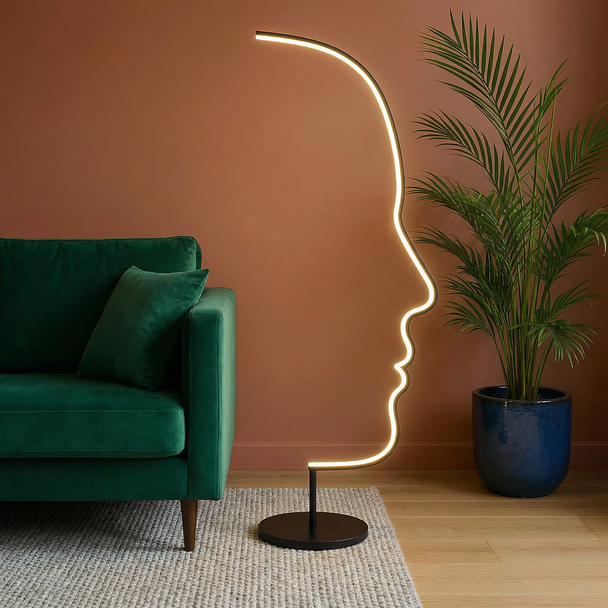 Sculptural Face Floor Lamp | Modern Design with Warm LED Light | Contemporary Lighting for Living Spaces