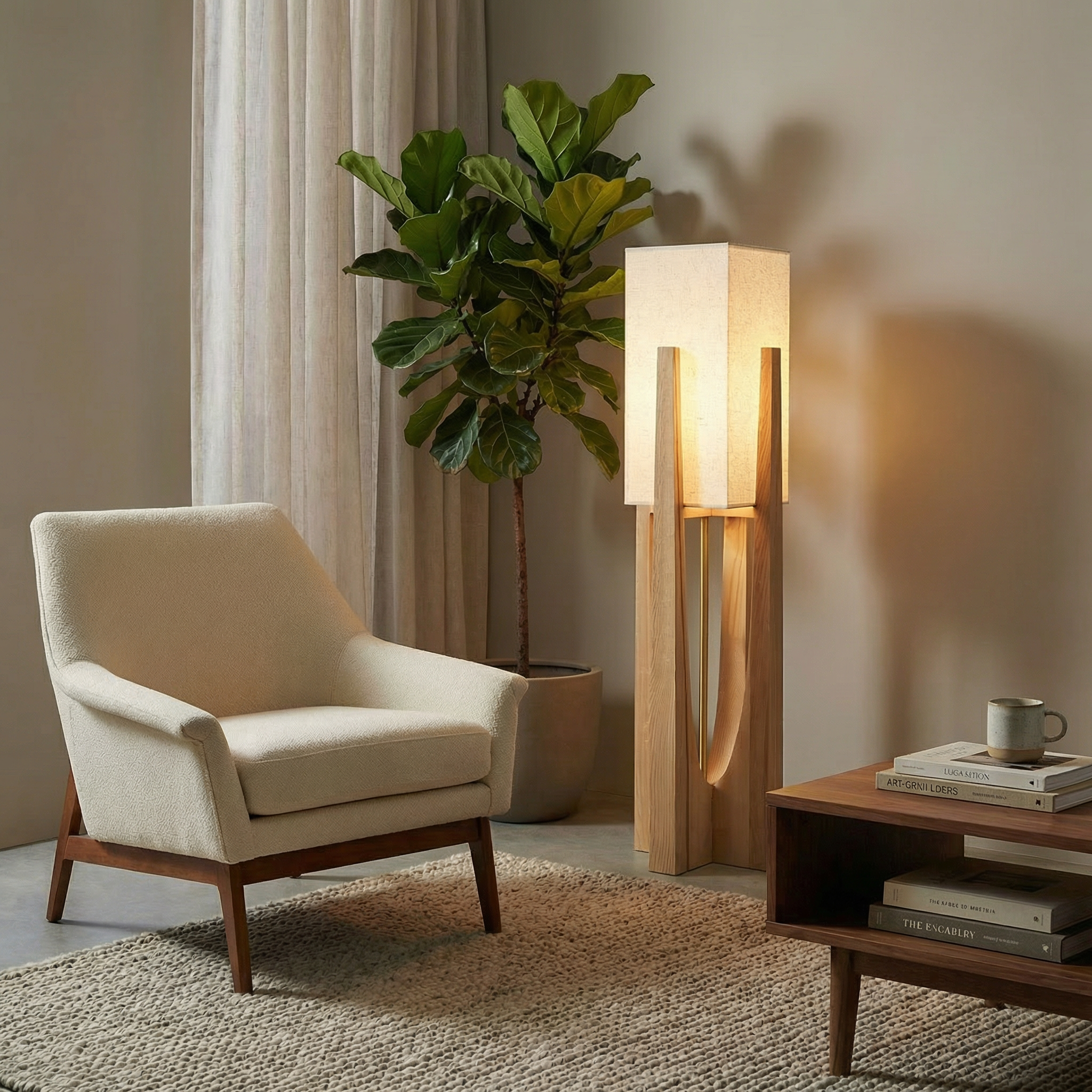 Wabi Sabi | Modern Floor Lamp with Handcrafted Shade | Elegant Lighting for Living Room Serenity