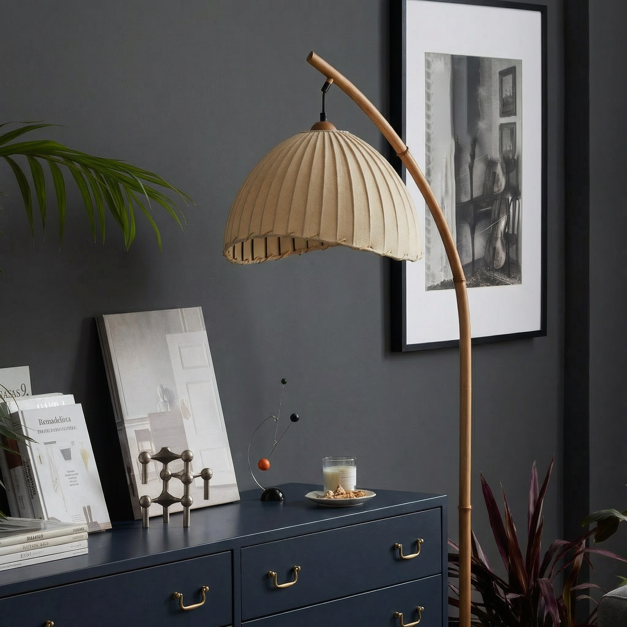 Elegant Bamboo | Modern Floor Lamp with Pleated Shade | Stylish Lighting for Cozy Ambiance