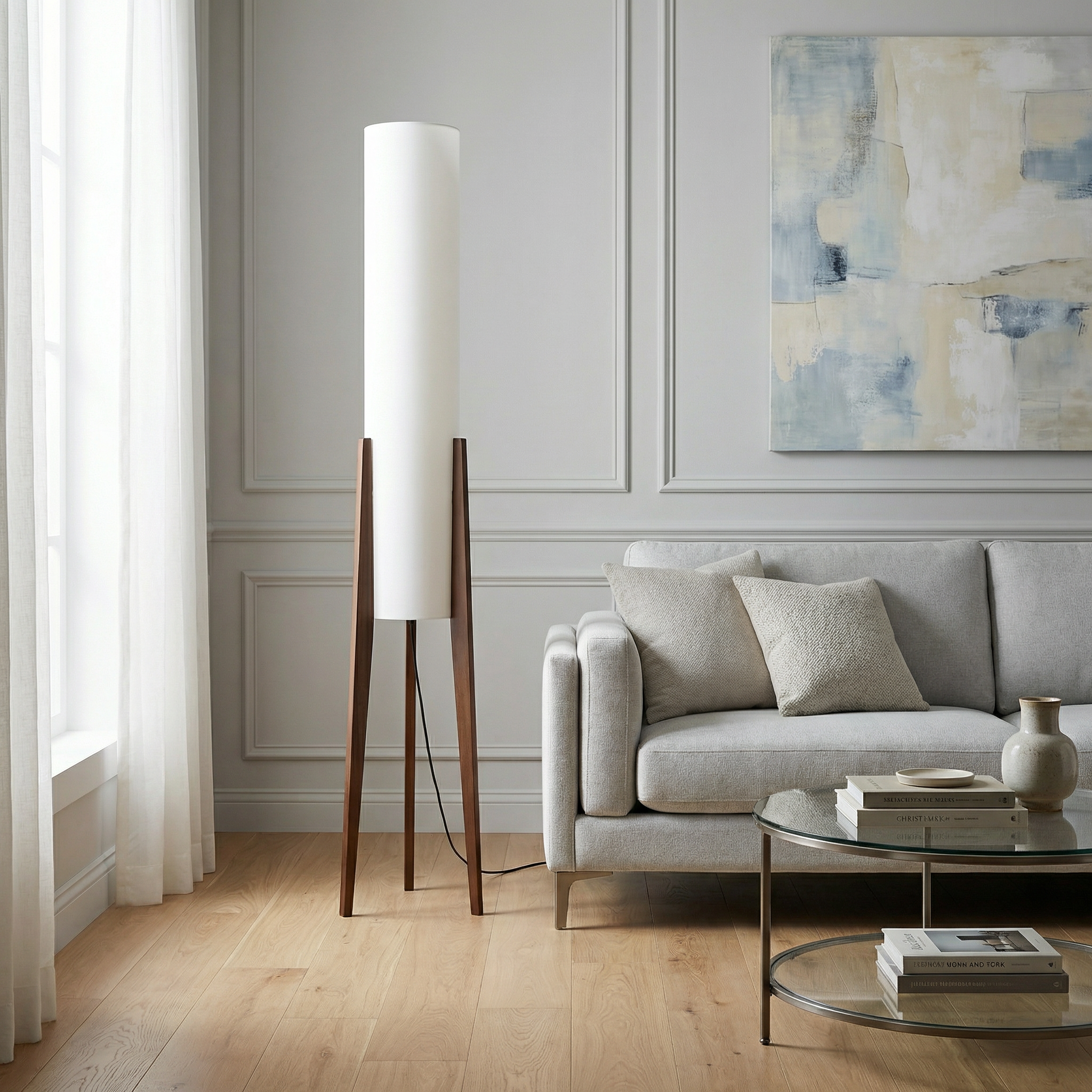 Elegant Home | Modern Floor Lamp with Integrated LED Bulb | Mid-Century Design for Cozy Living Room Ambiance