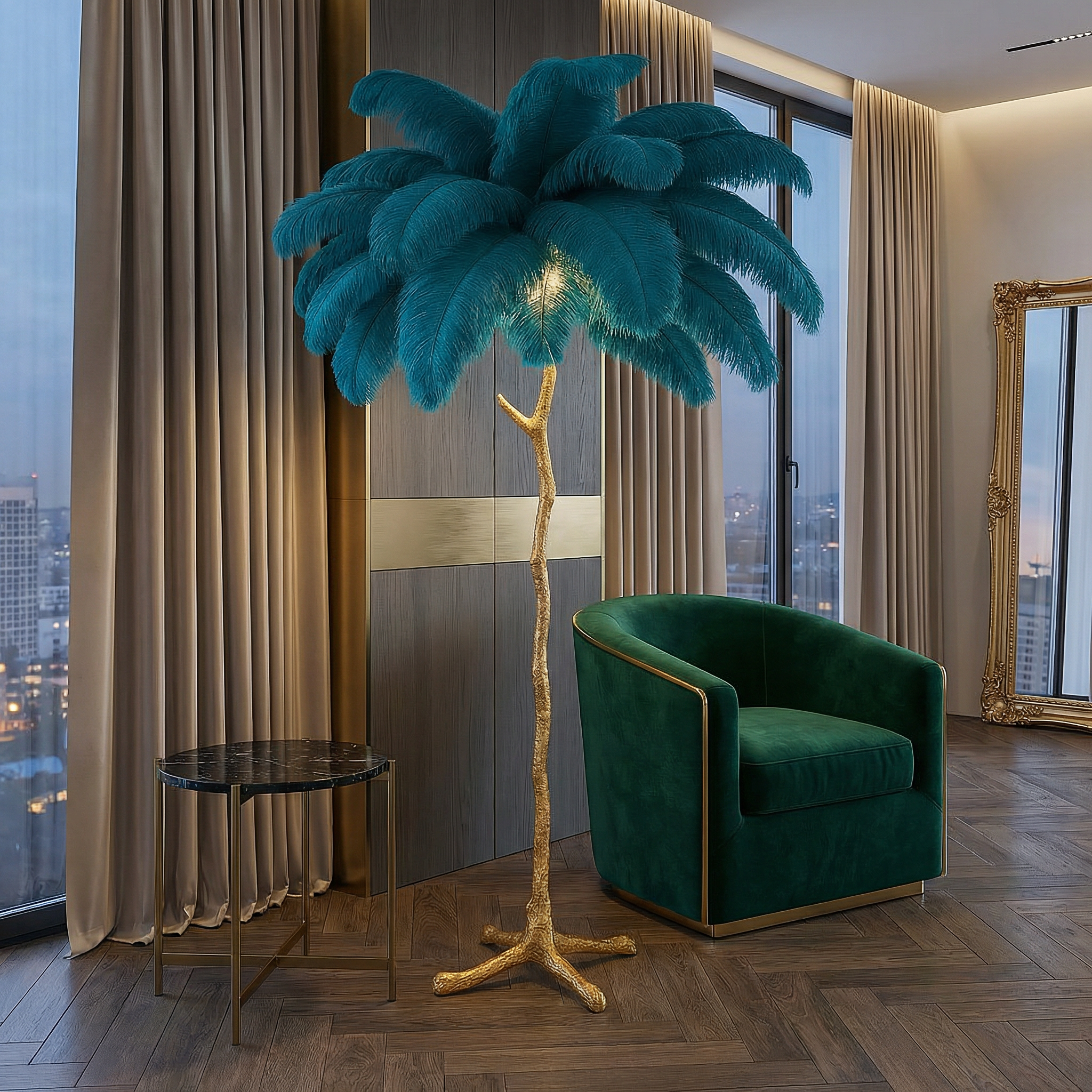 Elegant Feather Floor Lamp | Modern Design with Adjustable LED Lighting | Stylish Ambient Light for Living Room