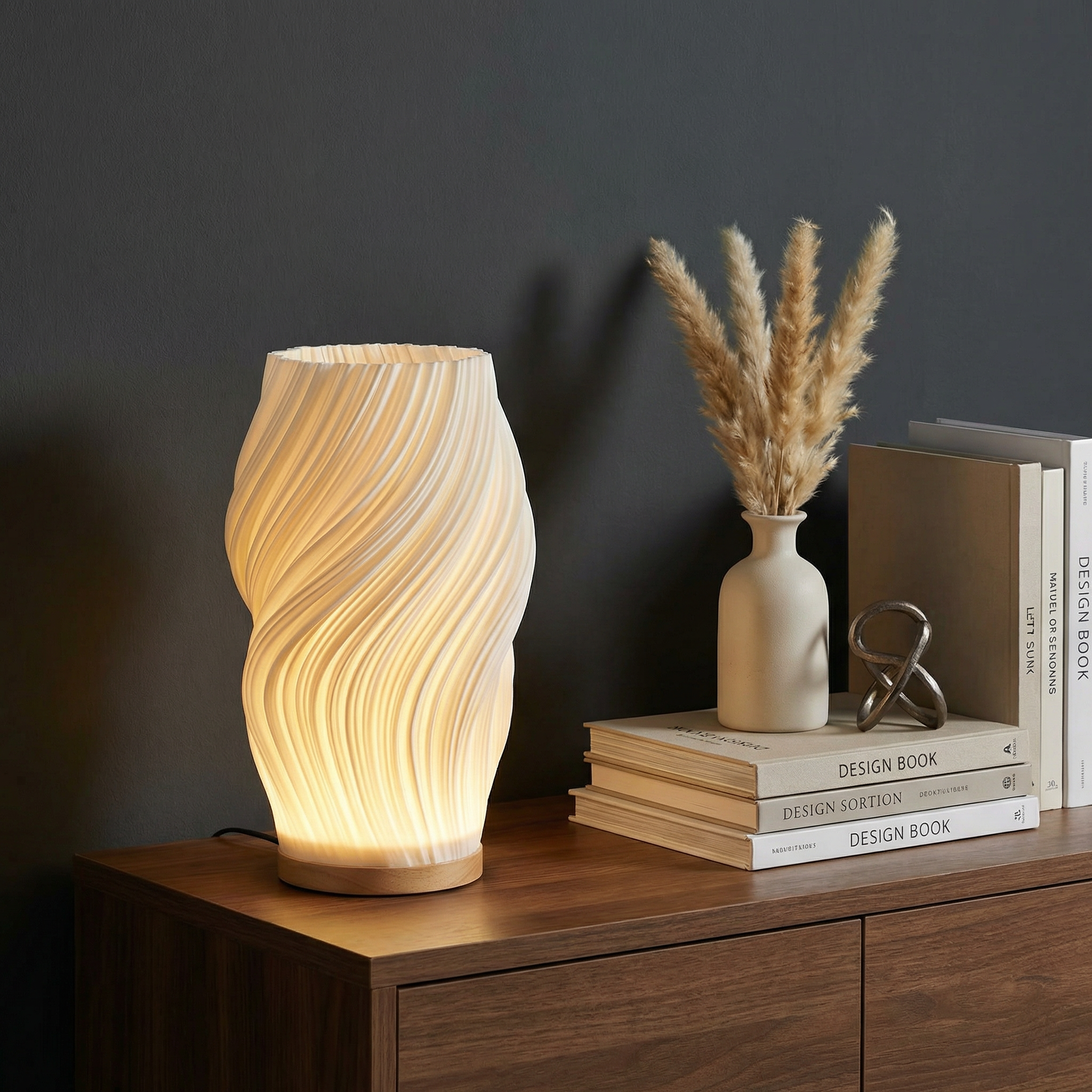 WaveLight | Elegant Dimmable Wooden Table Lamp for Bedside & Living Room