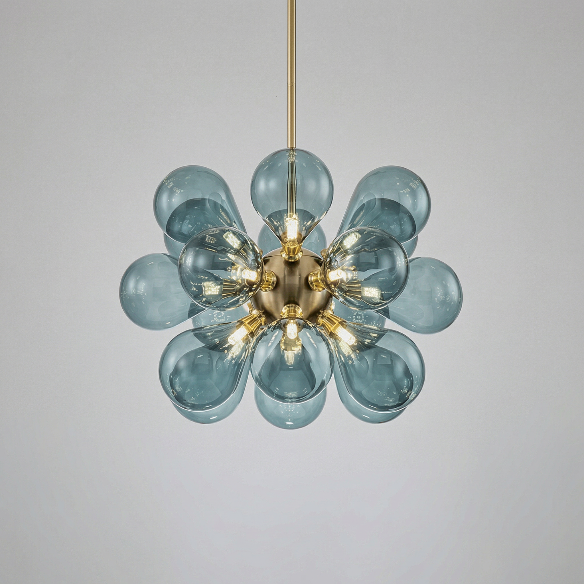 Cluster Glass Chandelier | Modern Chandelier Light with Blue Glass Globes | Adjustable Height for Elegant Dining Room Decor