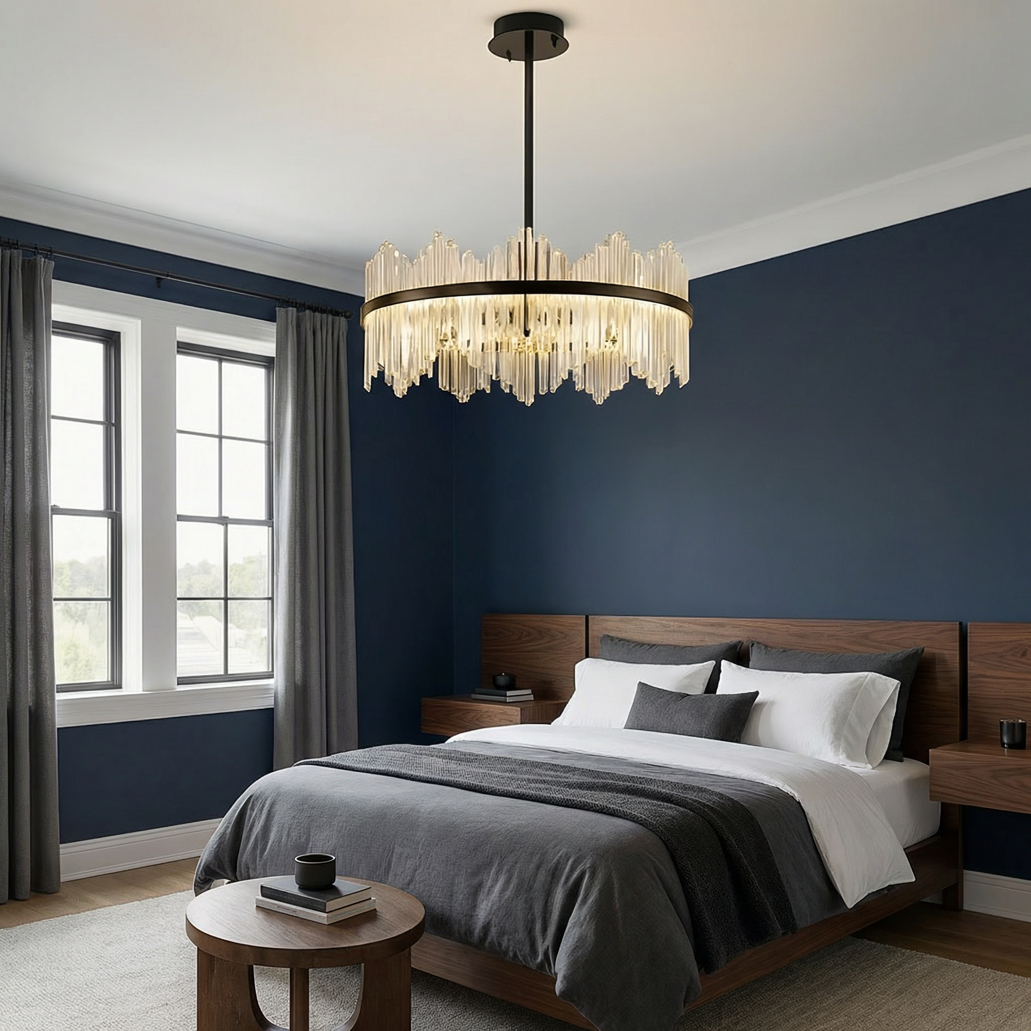 Terri Collection | Crystal Black Chandelier with Adjustable Height | Modern Elegance for Dining and Living Spaces