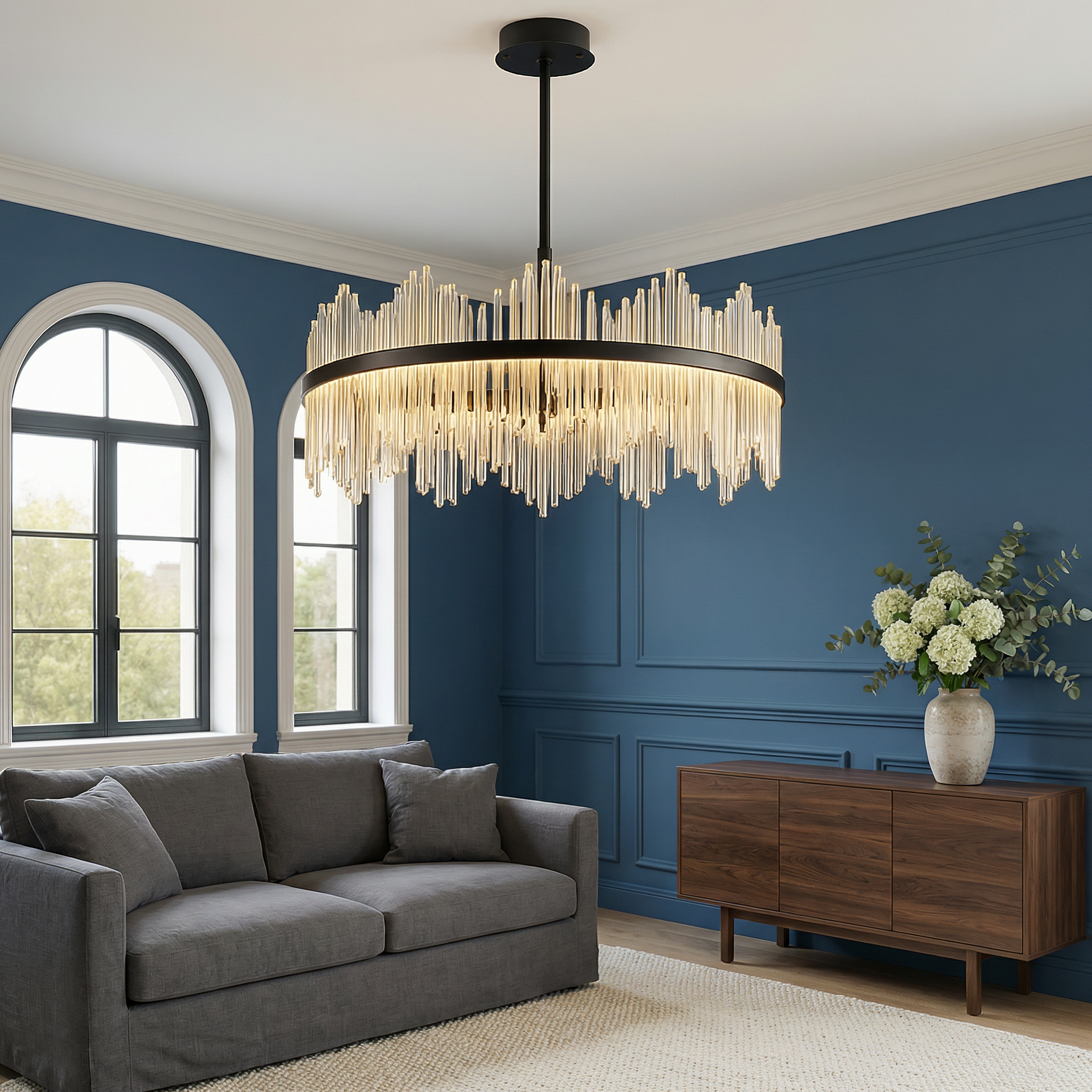 Terri Collection | Crystal Black Chandelier with Adjustable Height | Modern Elegance for Dining and Living Spaces