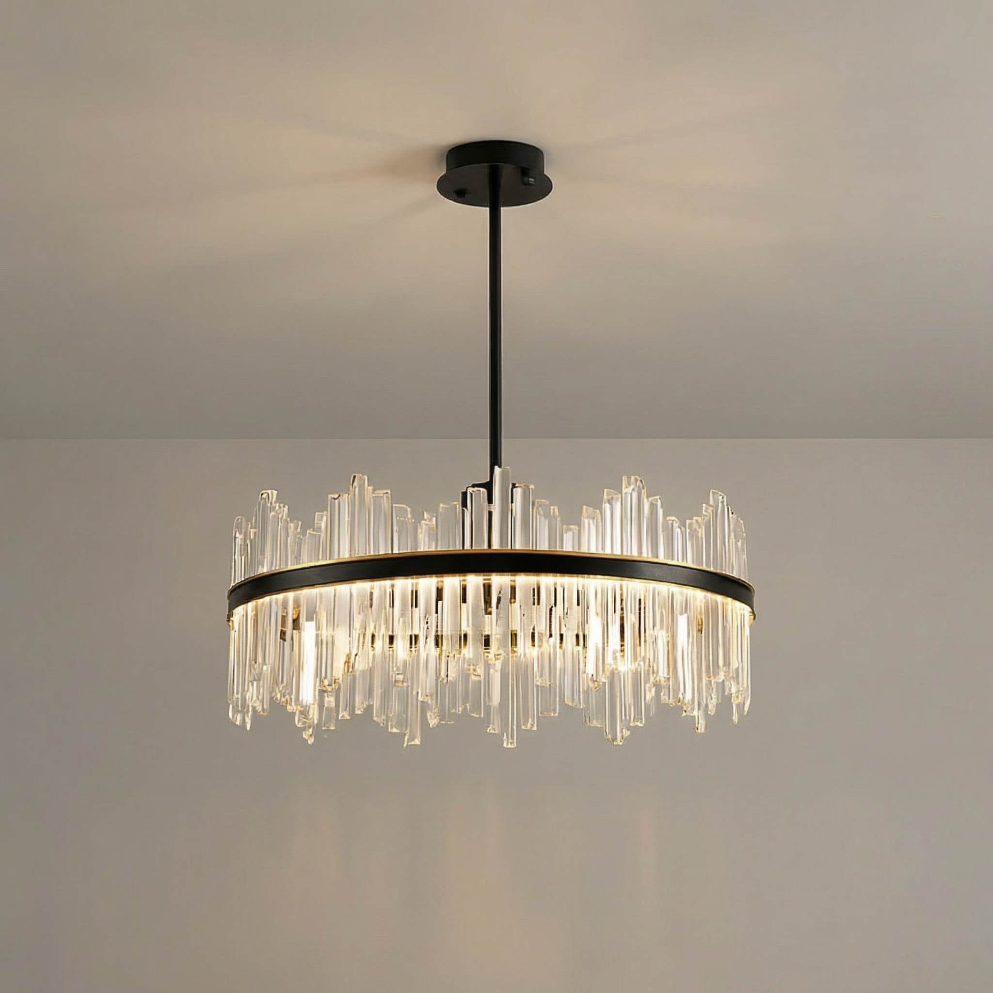 Terri Collection | Crystal Black Chandelier with Adjustable Height | Modern Elegance for Dining and Living Spaces