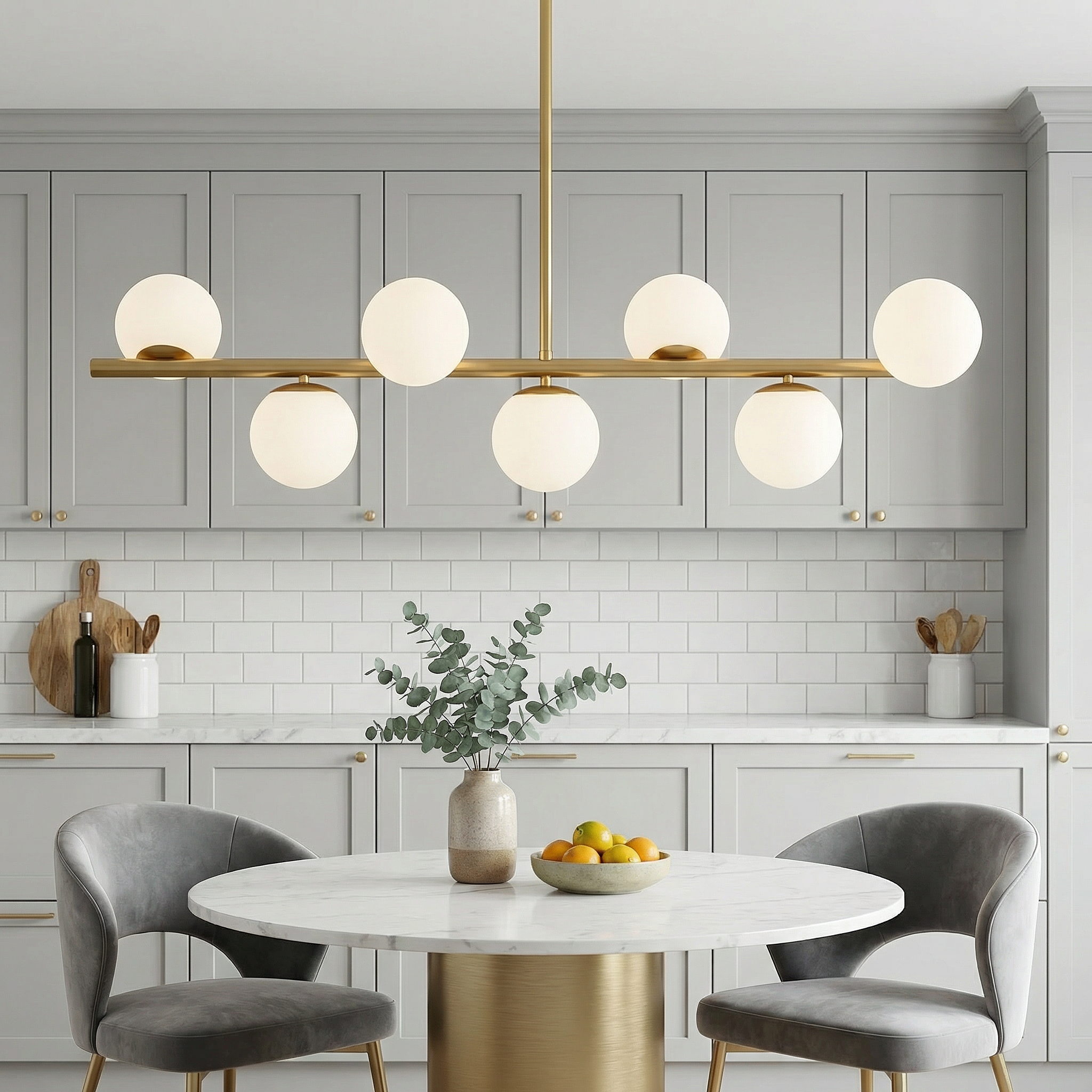 Elegant Gold Chandelier Light with LED Bulbs | Modern Height-Adjustable Design for Dining Room Ambiance