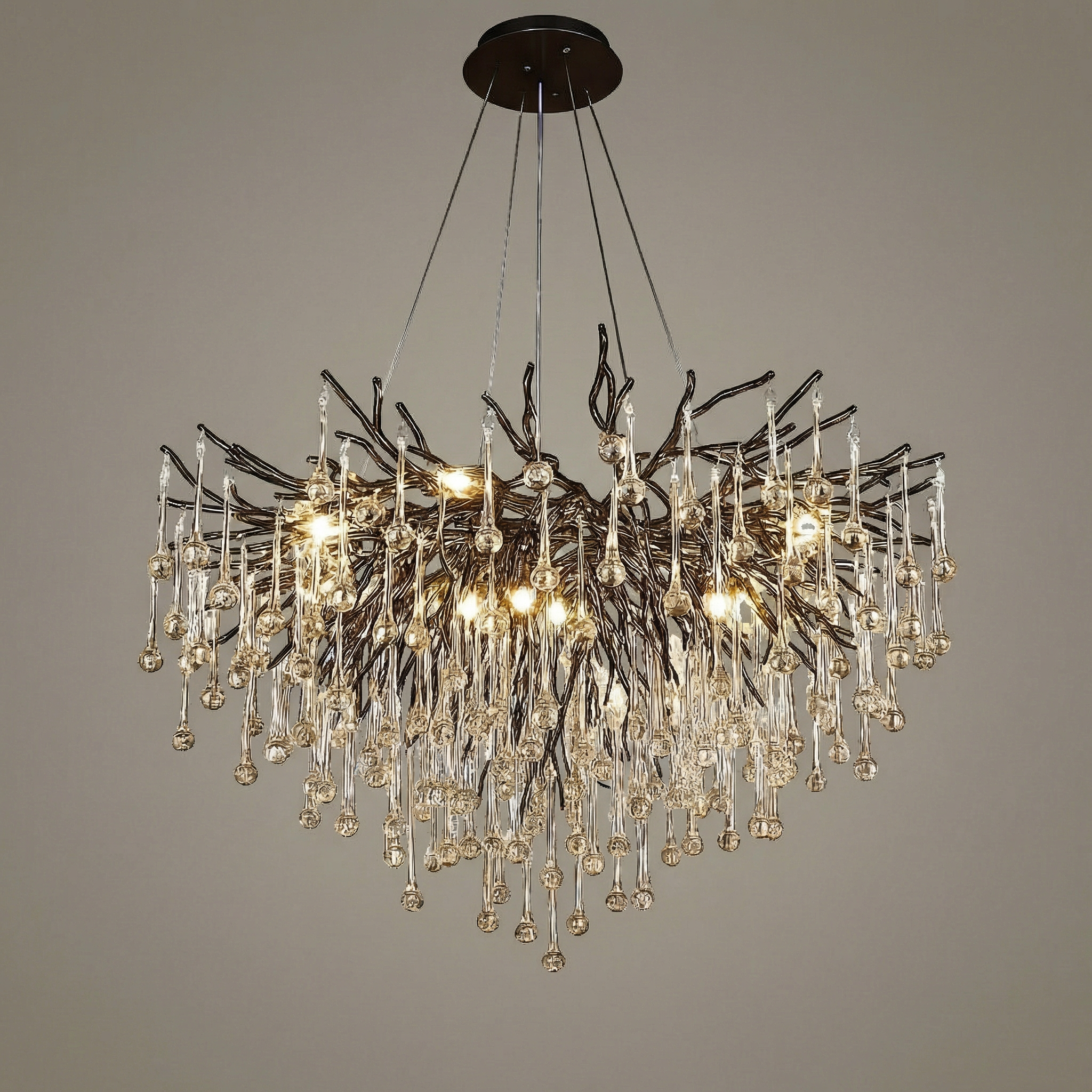 Raindrop Collection | Black Chandelier Light with LED Bulbs | Modern Design for Cozy Dining Room Illumination