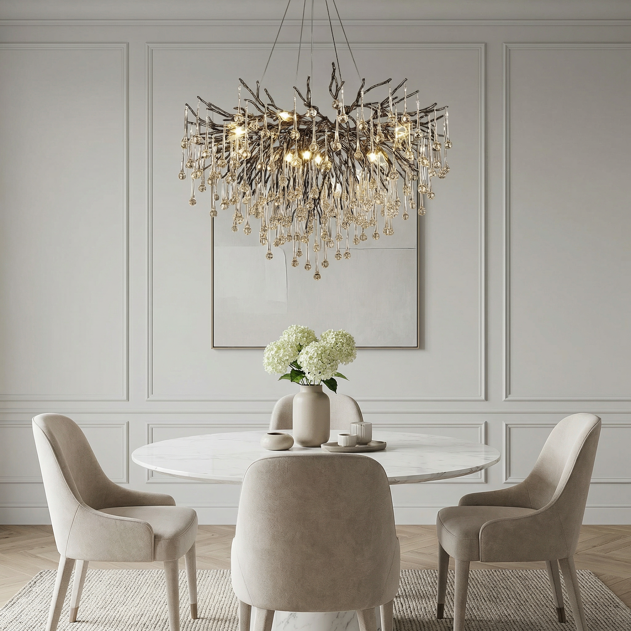 Raindrop Collection | Black Chandelier Light with LED Bulbs | Modern Design for Cozy Dining Room Illumination
