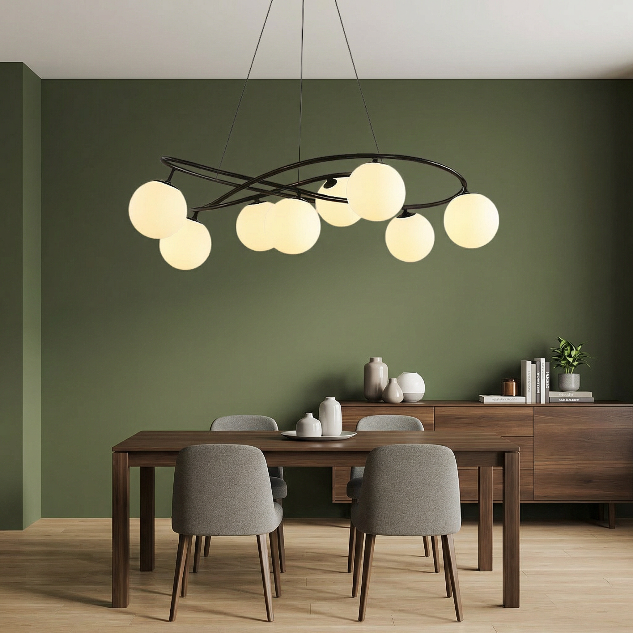 Nordic Retro | Black Chandelier Light with LED Bulbs | Height-Adjustable Vintage Design for Dining Room