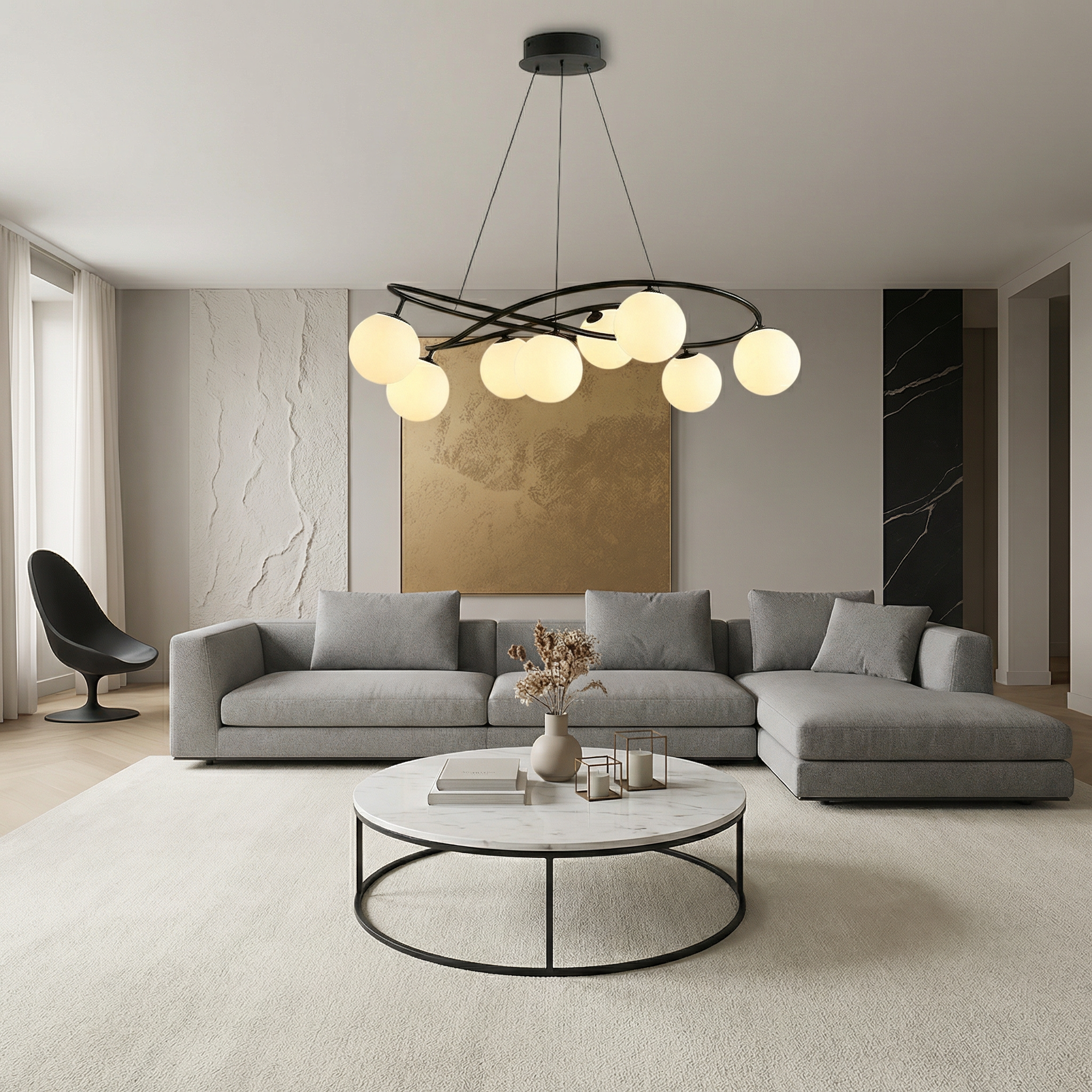 Nordic Retro | Black Chandelier Light with LED Bulbs | Height-Adjustable Vintage Design for Dining Room