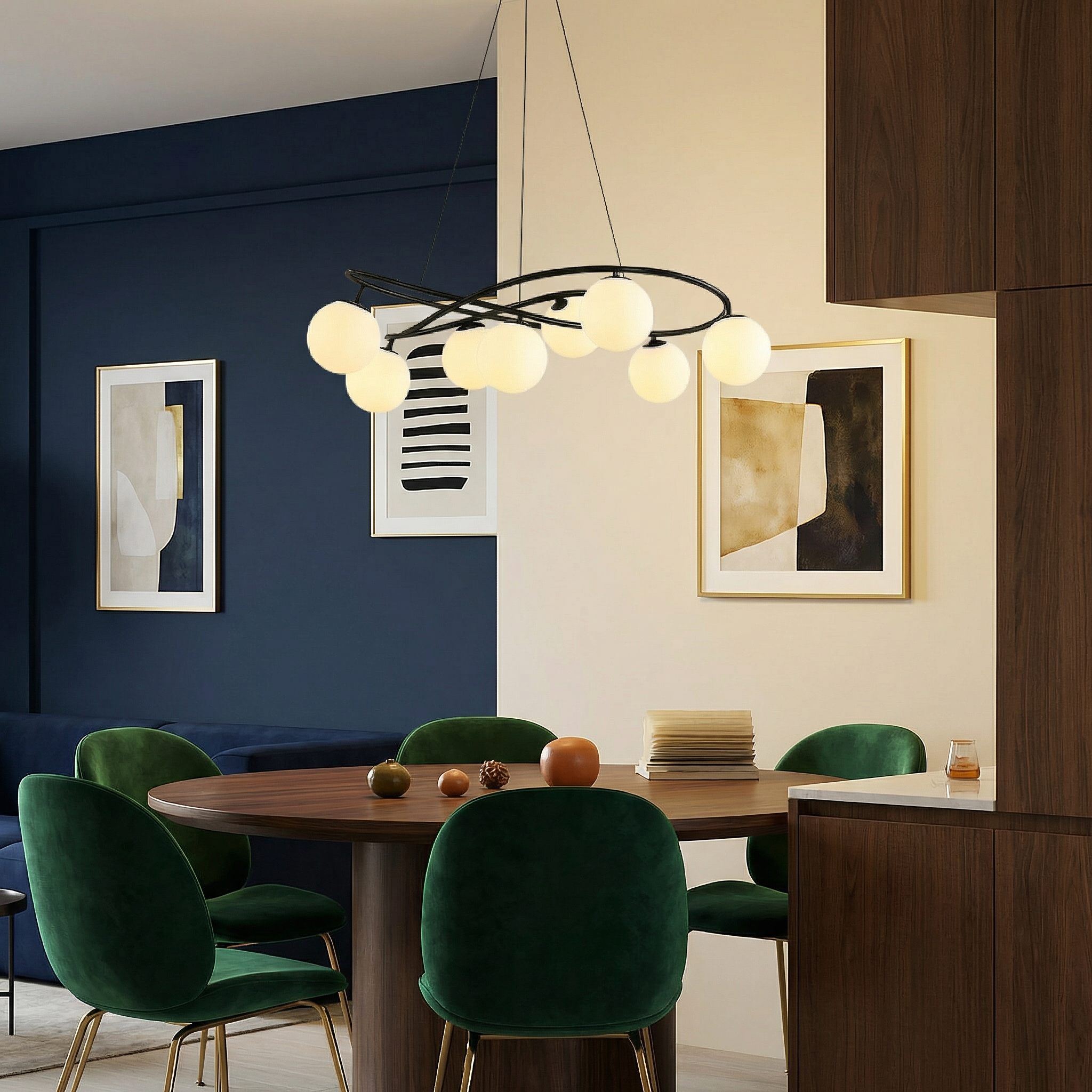 Nordic Retro | Black Chandelier Light with LED Bulbs | Height-Adjustable Vintage Design for Dining Room