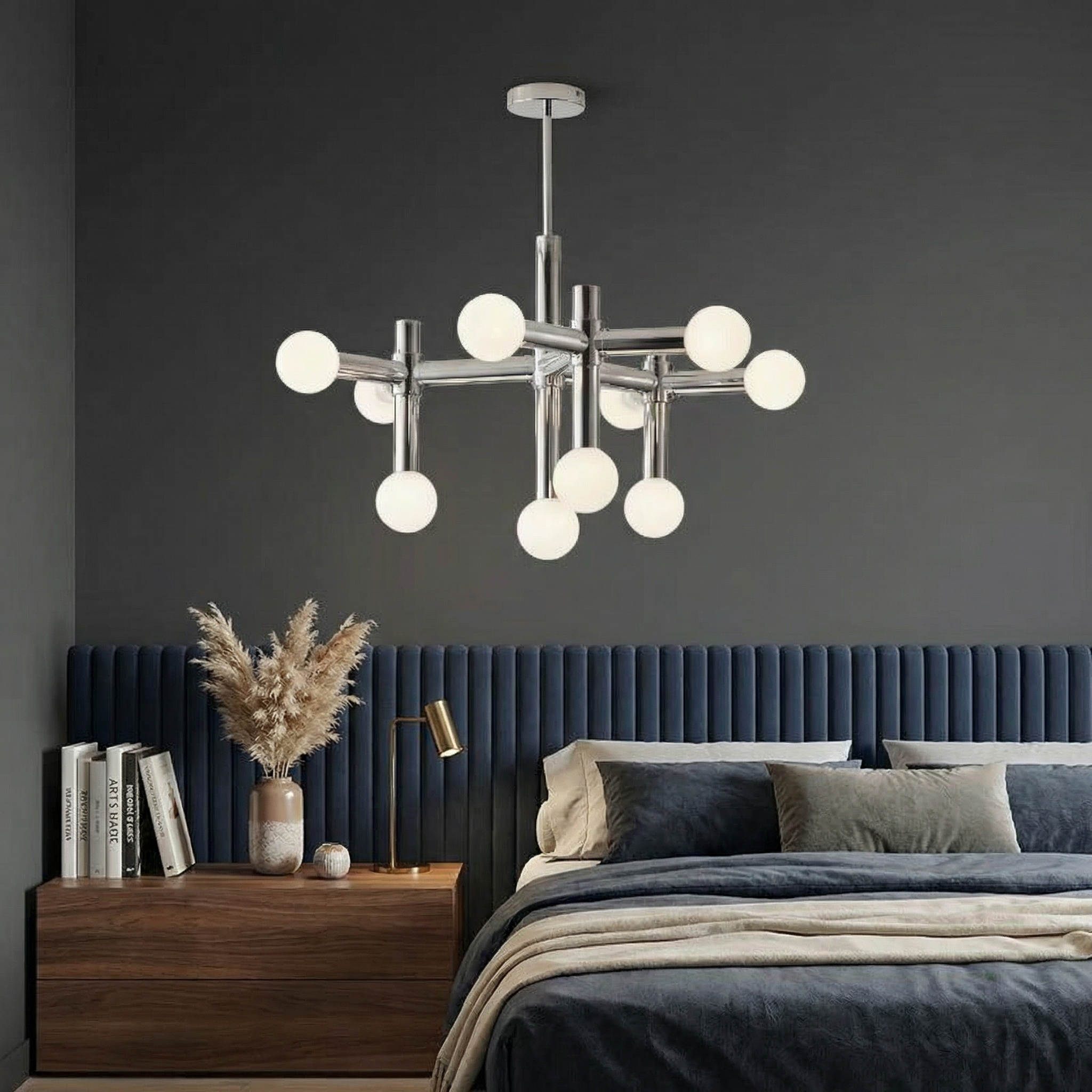 Contemporary Metal Chandelier Light with Adjustable Height & LED Bulbs | Geometric Design for Modern Dining Rooms