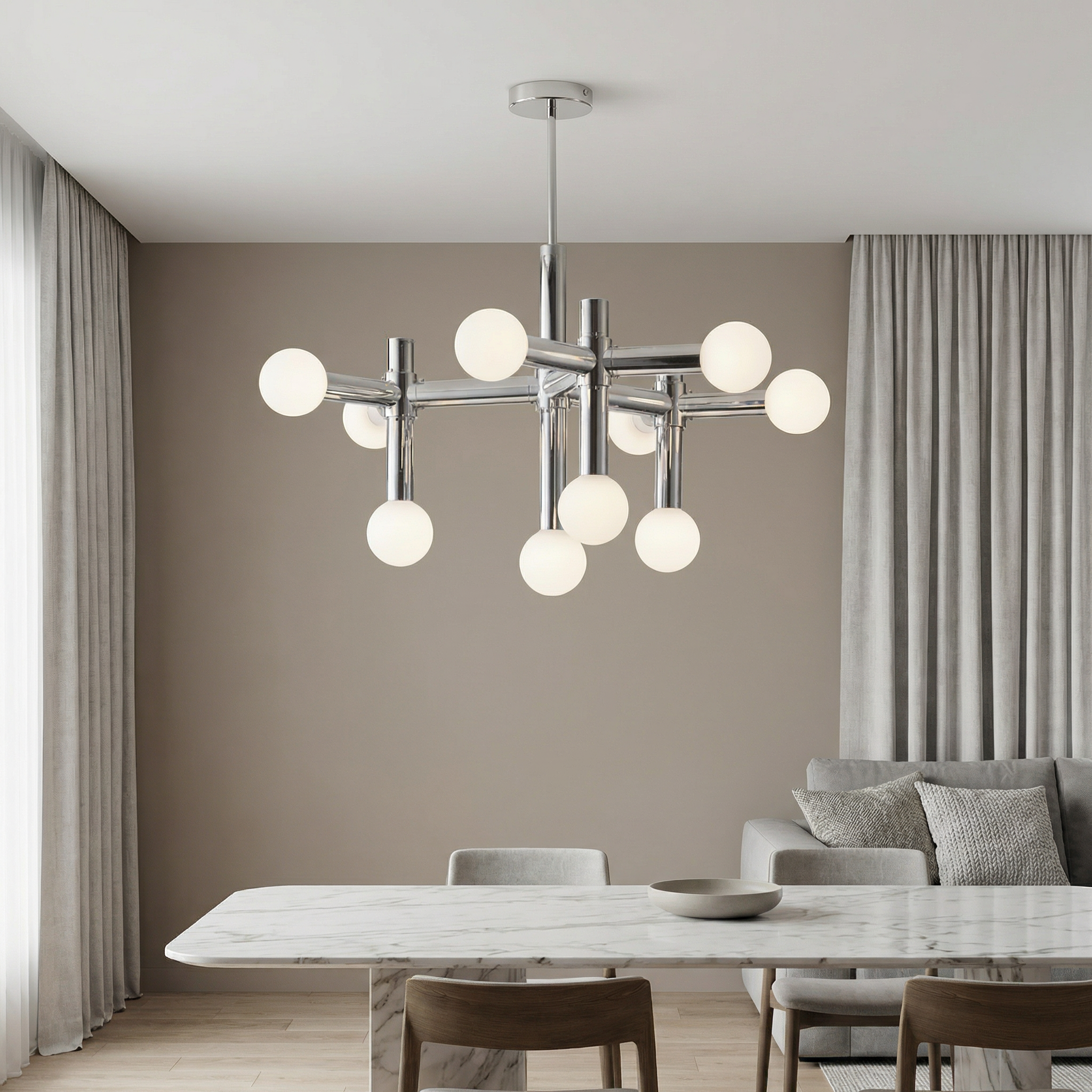 Contemporary Metal Chandelier Light with Adjustable Height & LED Bulbs | Geometric Design for Modern Dining Rooms