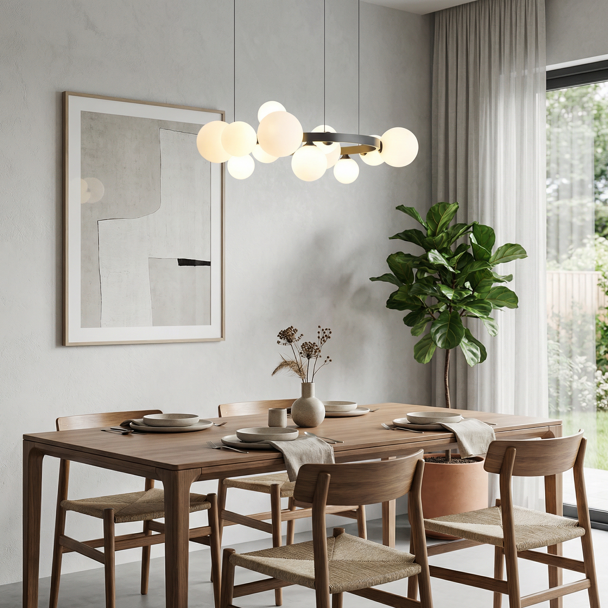 Nordic Elegance | Modern Chandelier Light with Adjustable Height | Sculptural Globe Design for Cozy Dining Rooms