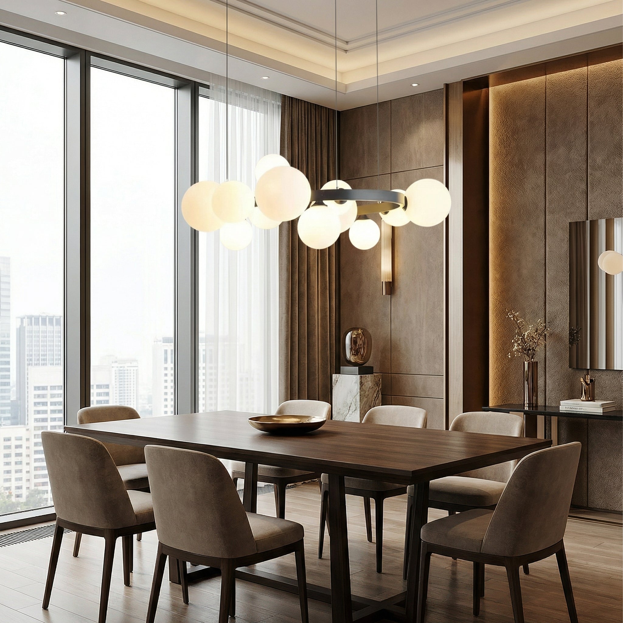 Nordic Elegance | Modern Chandelier Light with Adjustable Height | Sculptural Globe Design for Cozy Dining Rooms