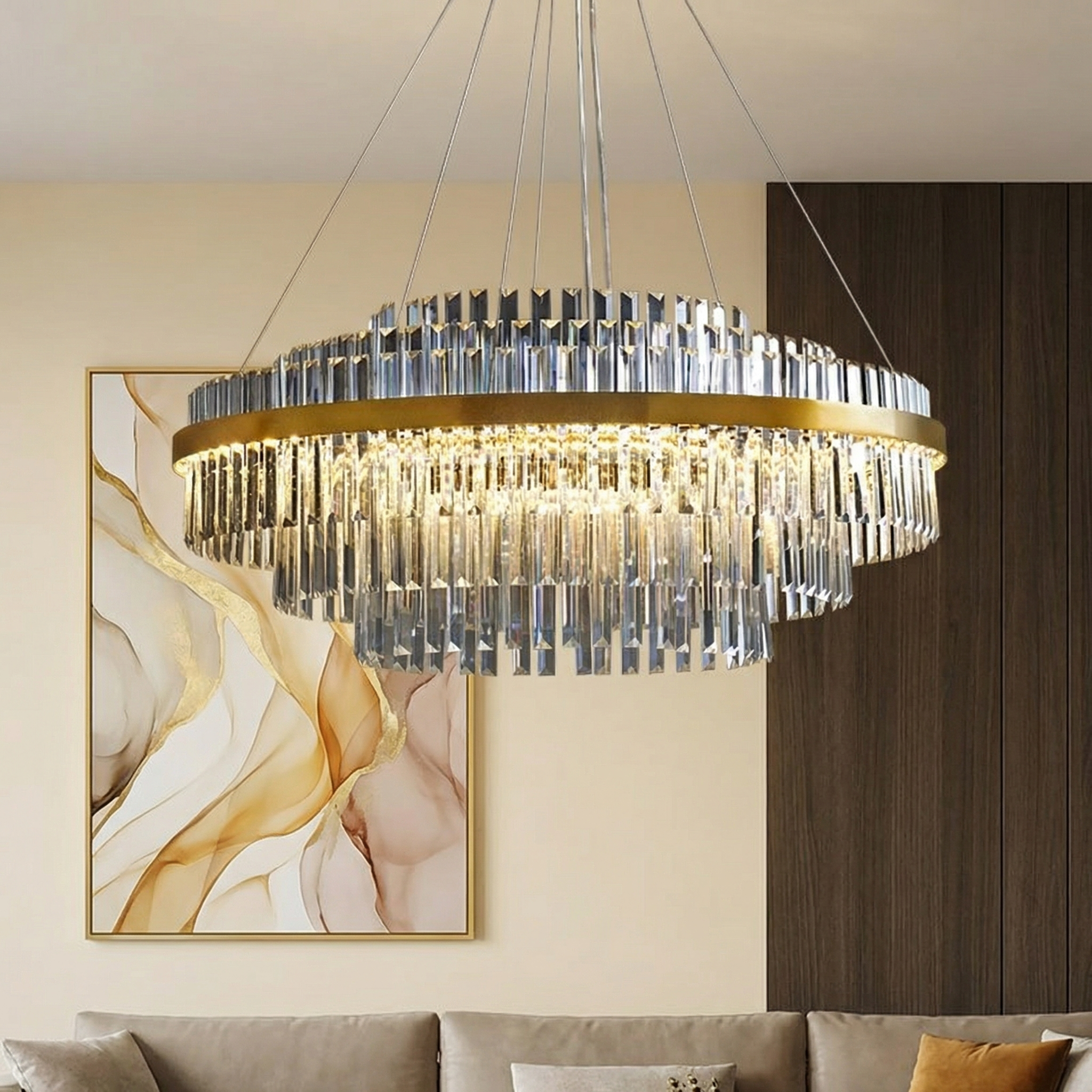 Elegant Crystal Chandelier | Modern Design with LED Lighting | Adjustable Height for Dining Room Ambiance