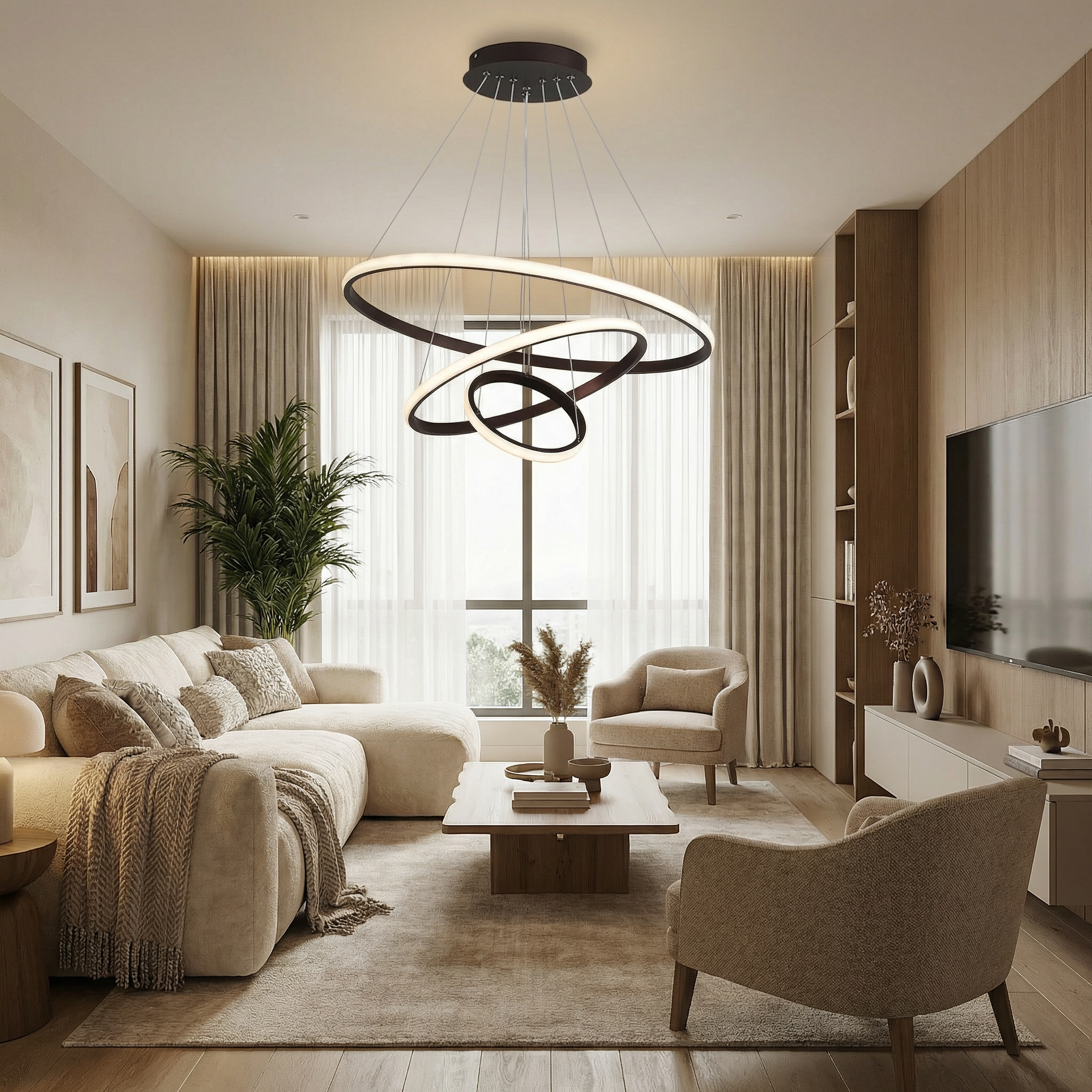 Elegant Modern Chandelier Light with 3-Layer Design & LED Bulbs | Adjustable Height for Dining Room Decor