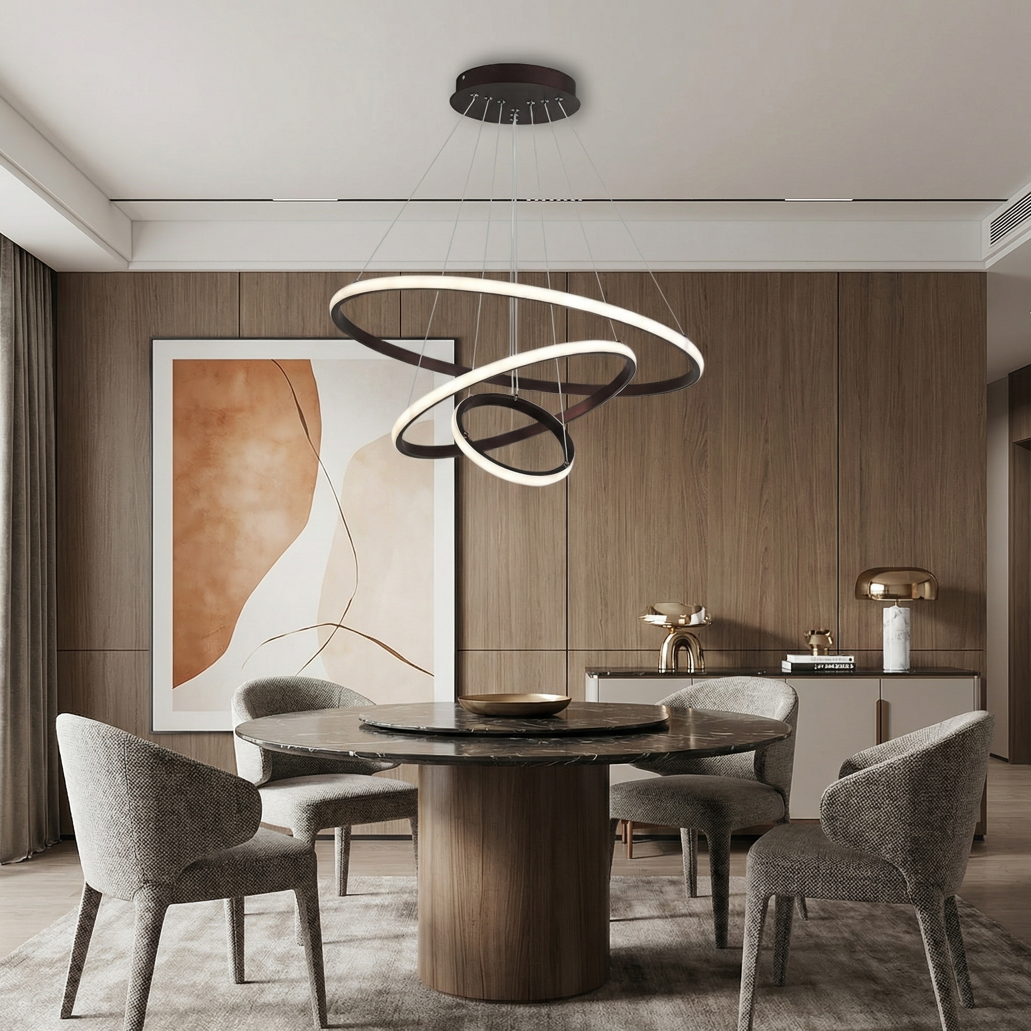 Elegant Modern Chandelier Light with 3-Layer Design & LED Bulbs | Adjustable Height for Dining Room Decor