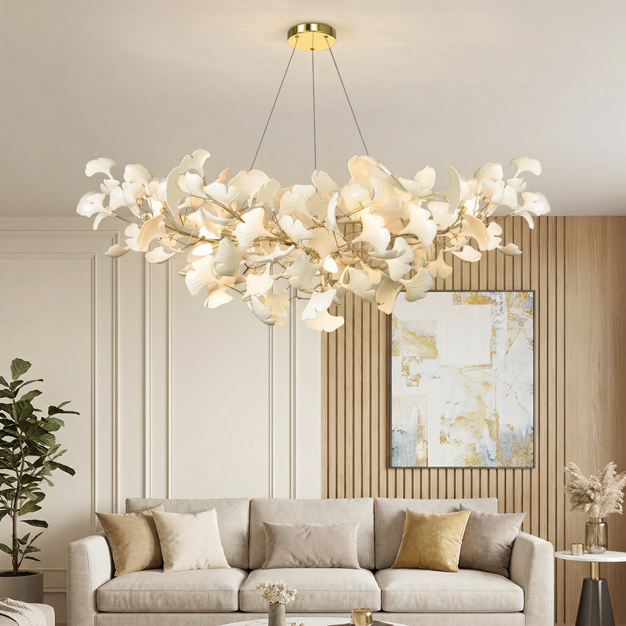 Gingko Collection | Modern Chandelier Light with Handcrafted Porcelain Leaves
