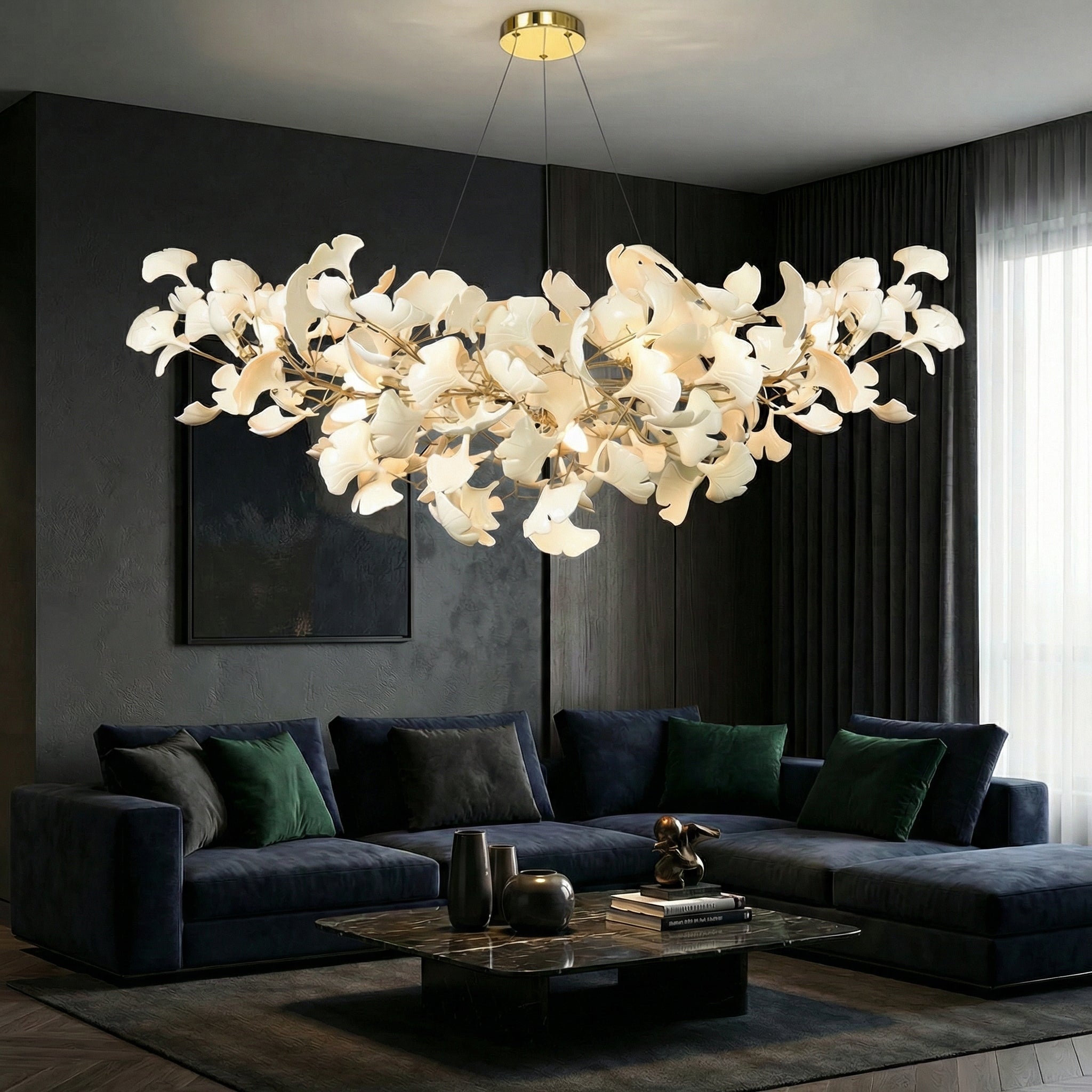 Gingko Collection | Modern Chandelier Light with Handcrafted Porcelain Leaves
