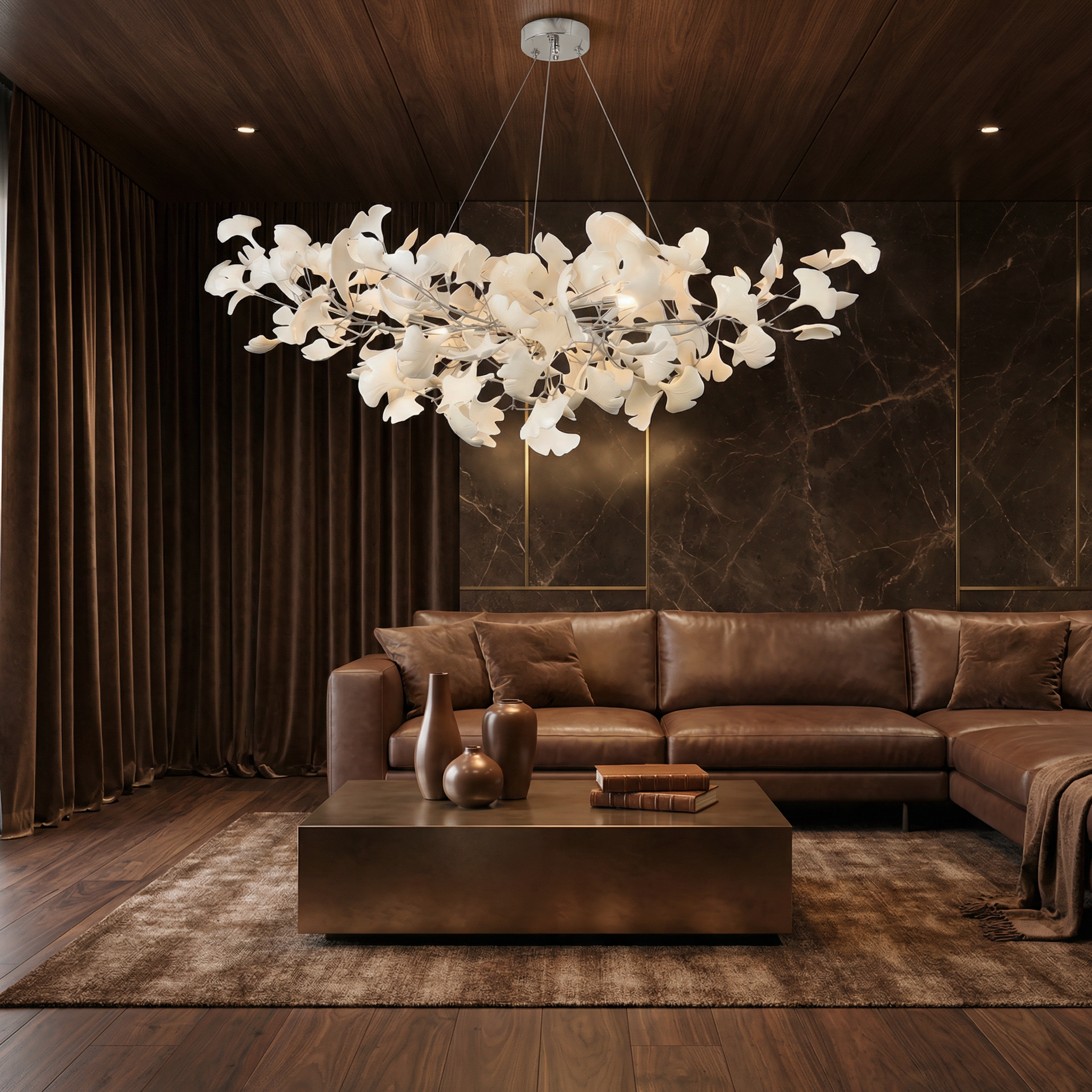 Gingko Collection | Modern Chandelier Light with Handcrafted Porcelain Leaves