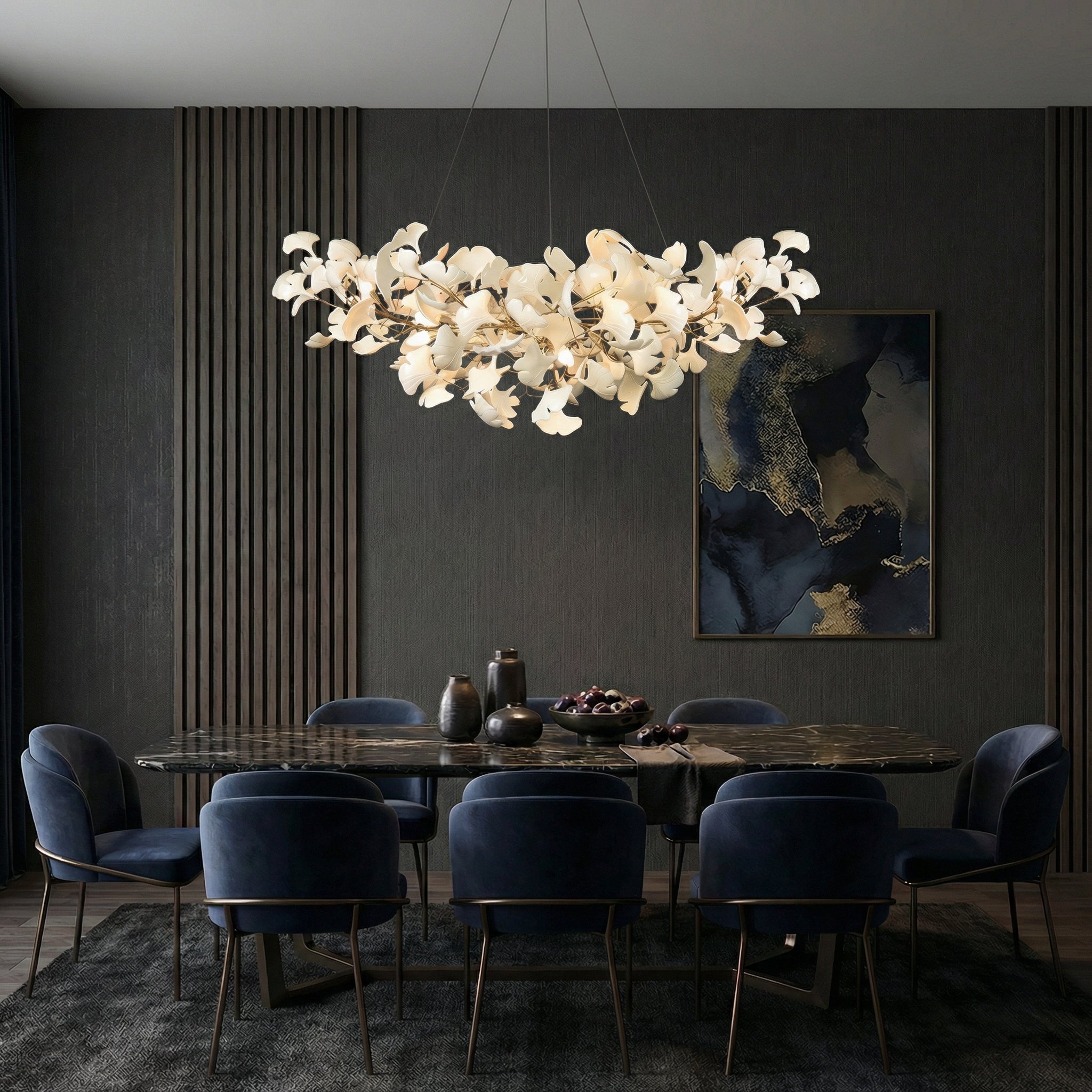 Gingko Collection | Modern Chandelier Light with Handcrafted Porcelain Leaves