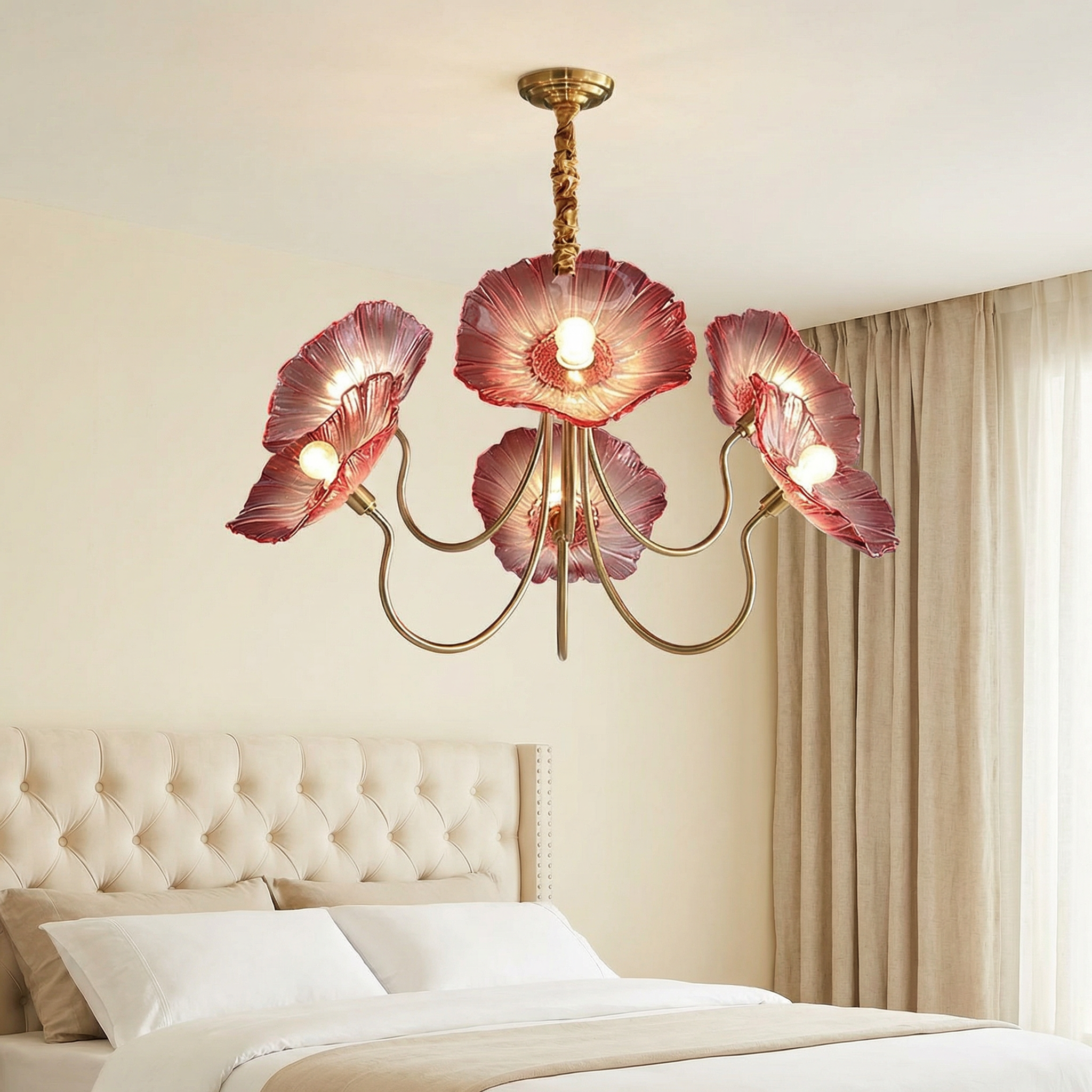 Lotus Collection | Modern Chandelier Light with Adjustable Height | Unique Glass Design for Warm Dining Room Ambiance