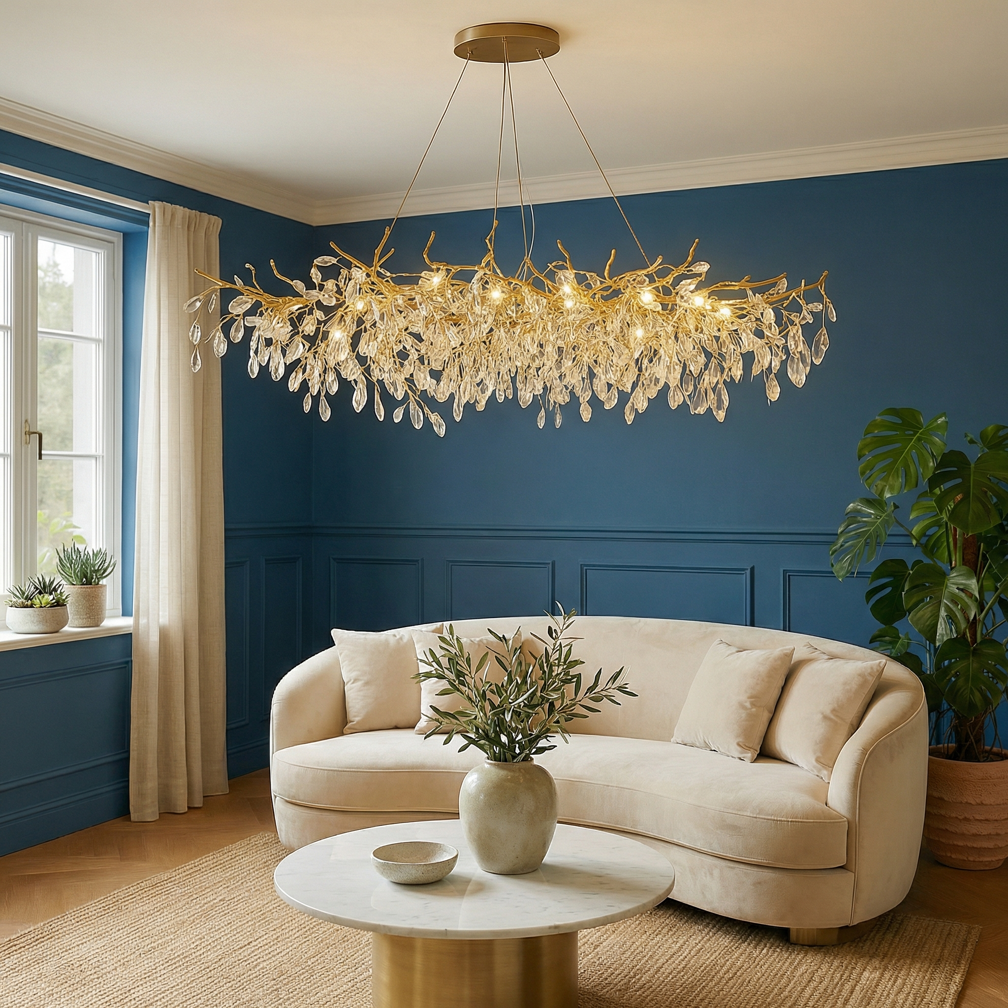 Elegant Glass Chandelier | Modern Crystal Lighting with Height-Adjustable Design for Dining Room Ambiance