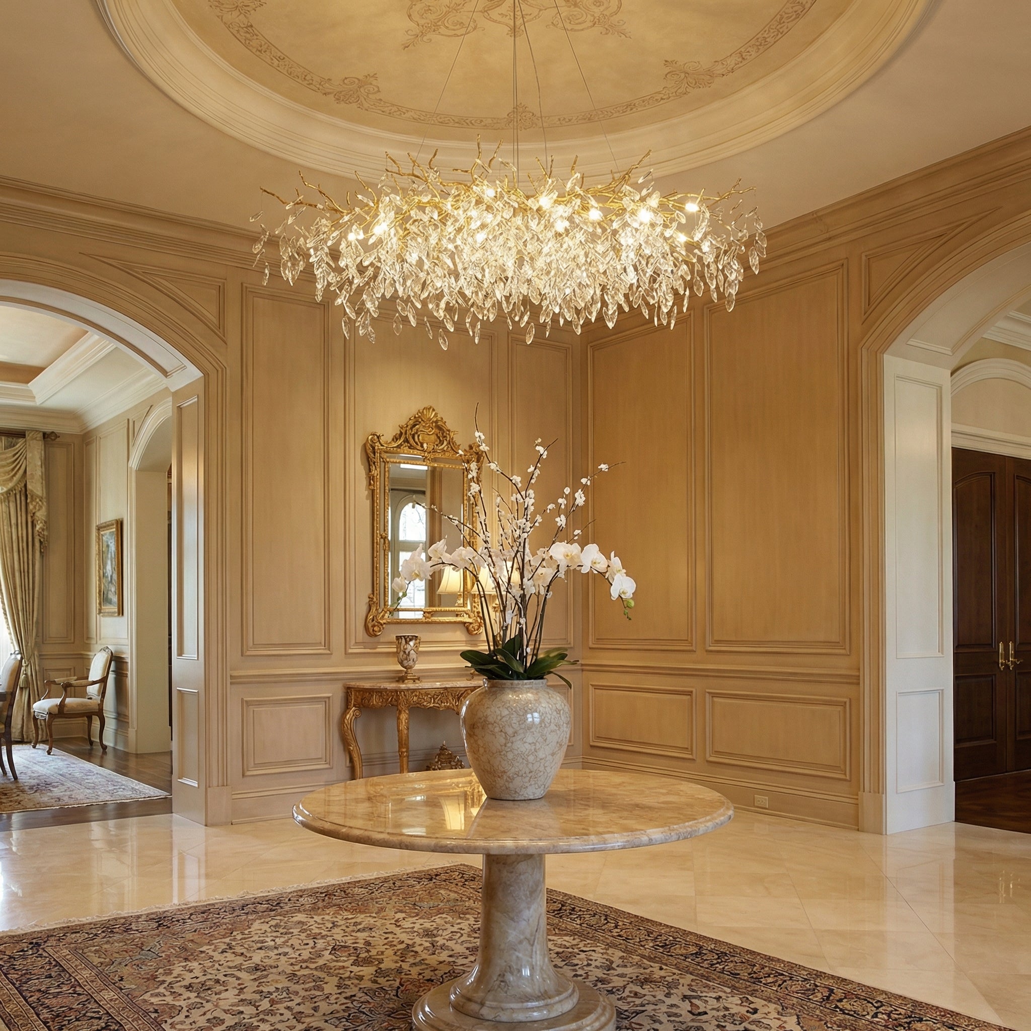 Elegant Glass Chandelier | Modern Crystal Lighting with Height-Adjustable Design for Dining Room Ambiance