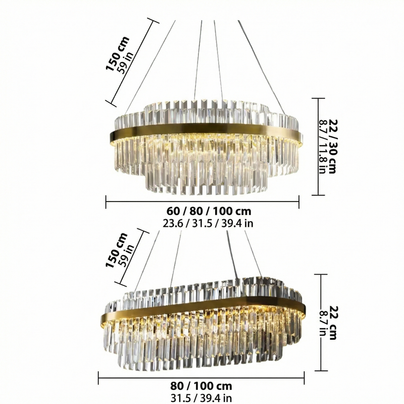 Elegant Crystal Chandelier | Modern Design with LED Lighting | Adjustable Height for Dining Room Ambiance