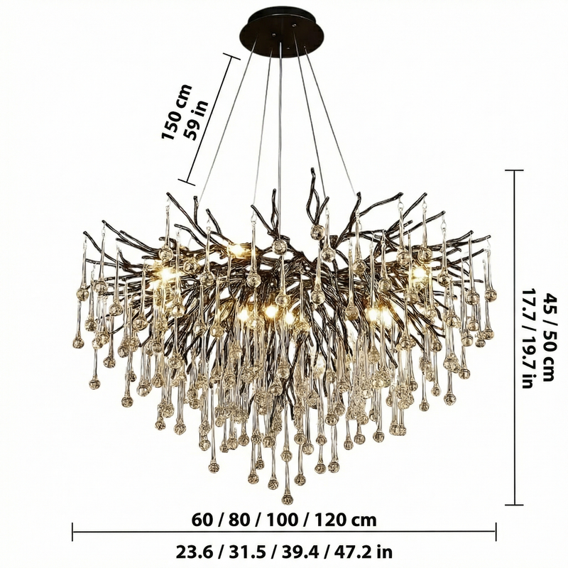 Raindrop Collection | Black Chandelier Light with LED Bulbs | Modern Design for Cozy Dining Room Illumination