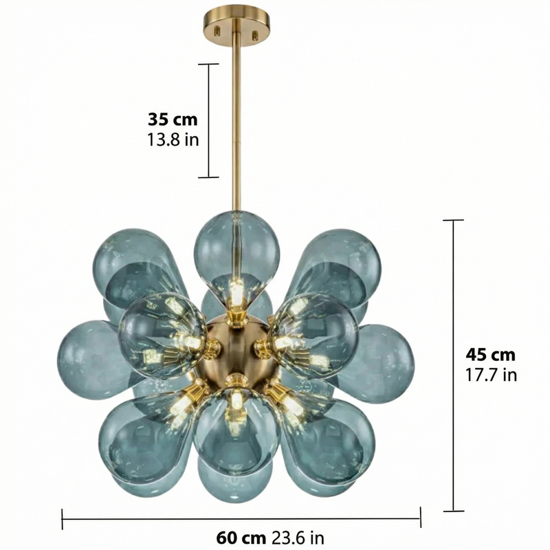 Cluster Glass Chandelier | Modern Chandelier Light with Blue Glass Globes | Adjustable Height for Elegant Dining Room Decor
