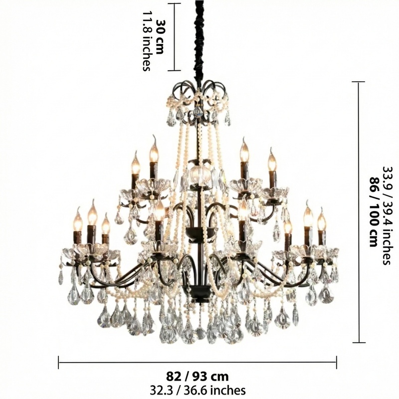 Elegant Crystal Chandelier | Black Modern Design with Adjustable Height | Stunning Lighting for Dining Rooms and Living Areas