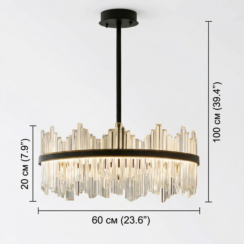 Terri Collection | Crystal Black Chandelier with Adjustable Height | Modern Elegance for Dining and Living Spaces