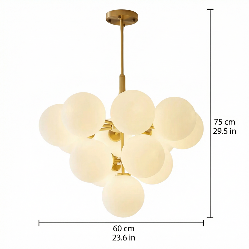 Nordic Elegance | Modern Chandelier Light with Spherical Glass Shades | Height-Adjustable Design for Warm Dining Room Ambiance