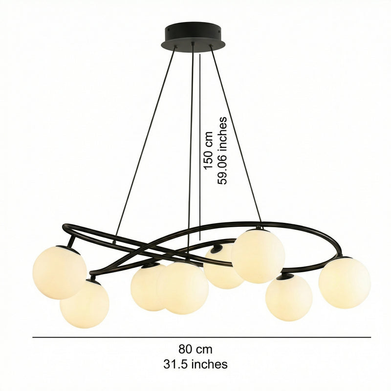 Nordic Retro | Black Chandelier Light with LED Bulbs | Height-Adjustable Vintage Design for Dining Room
