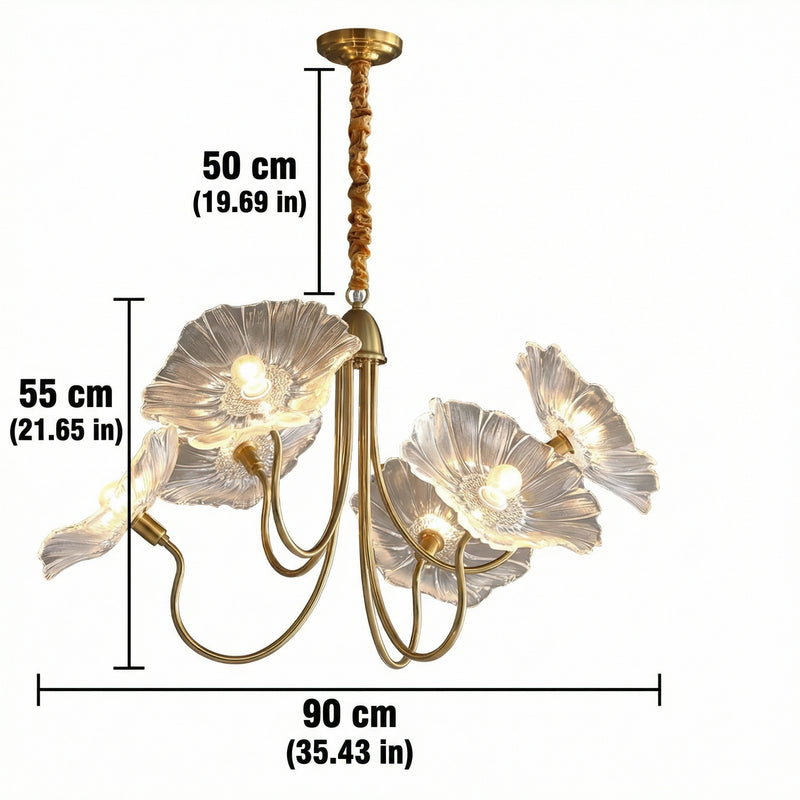 Lotus Collection | Modern Chandelier Light with Adjustable Height | Unique Glass Design for Warm Dining Room Ambiance