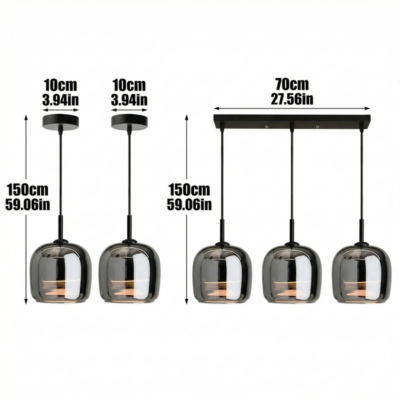 EmberGlow | Elegant Smoky Gray Glass Kitchen Pendant Light Fixture