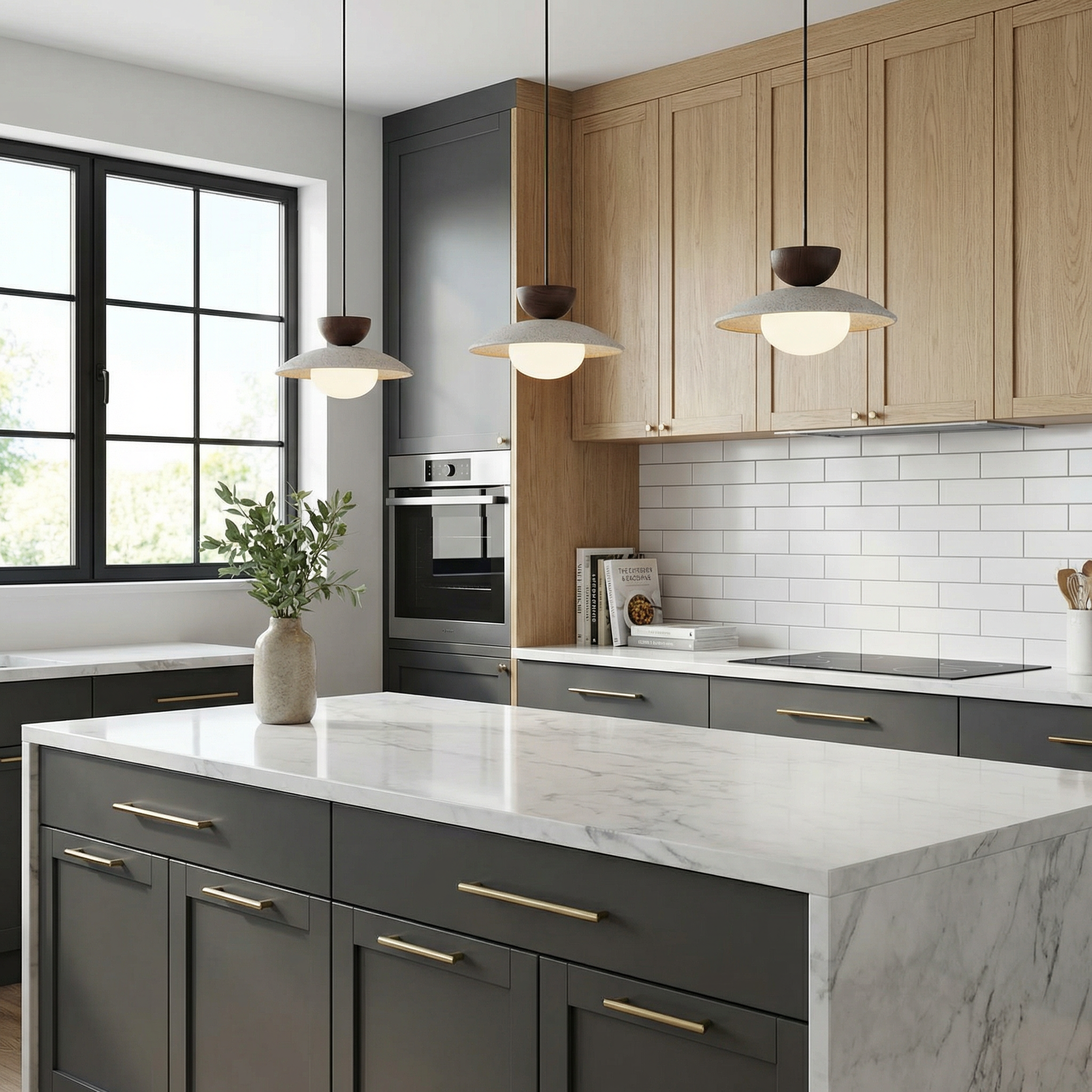 CleoTravertine | Elegant Natural Wood and Glass Kitchen Pendant Light