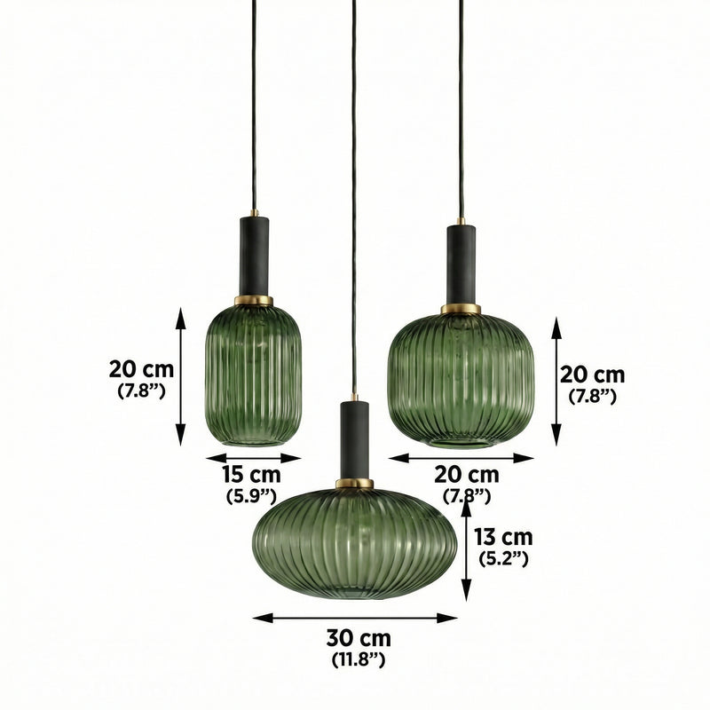GemstoneGlow | Elegant Vintage Ribbed Glass Pendant Light Fixture