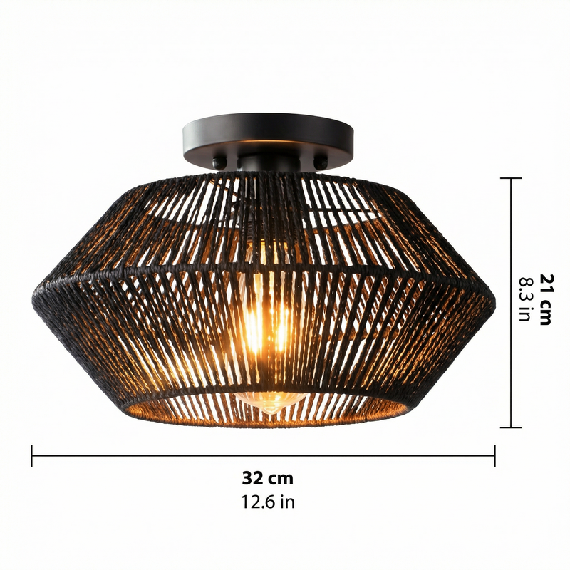BambooCraft | Elegant Handwoven Flush Mount Ceiling Light Fixture