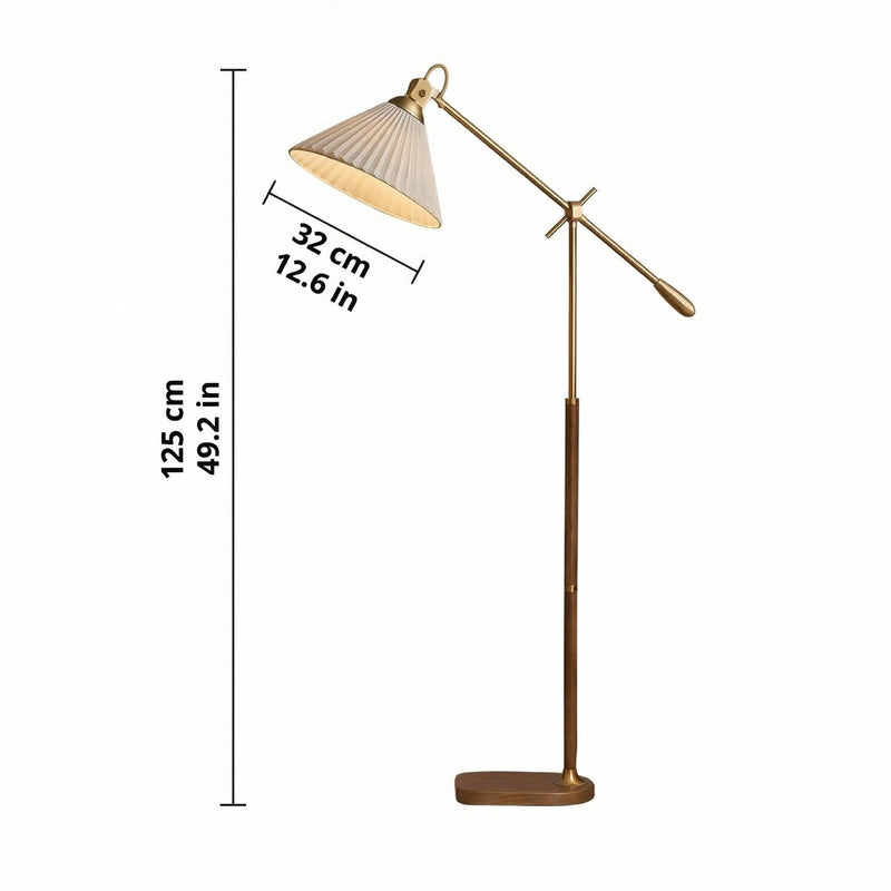 Elegant Brass Floor Lamp with Adjustable Arm & Pleated Shade | Modern Lighting for Living Room
