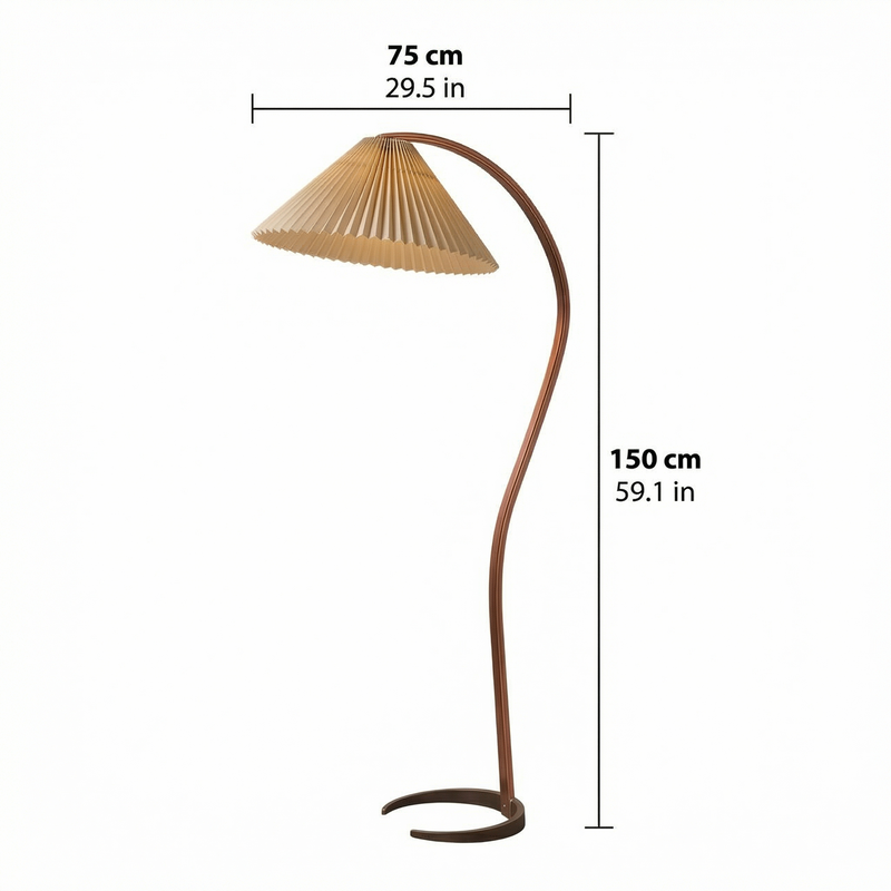 Caprani Collection | Modern Floor Lamp with Curved Beech Wood Stem | Elegant Lighting for Living Room Spaces