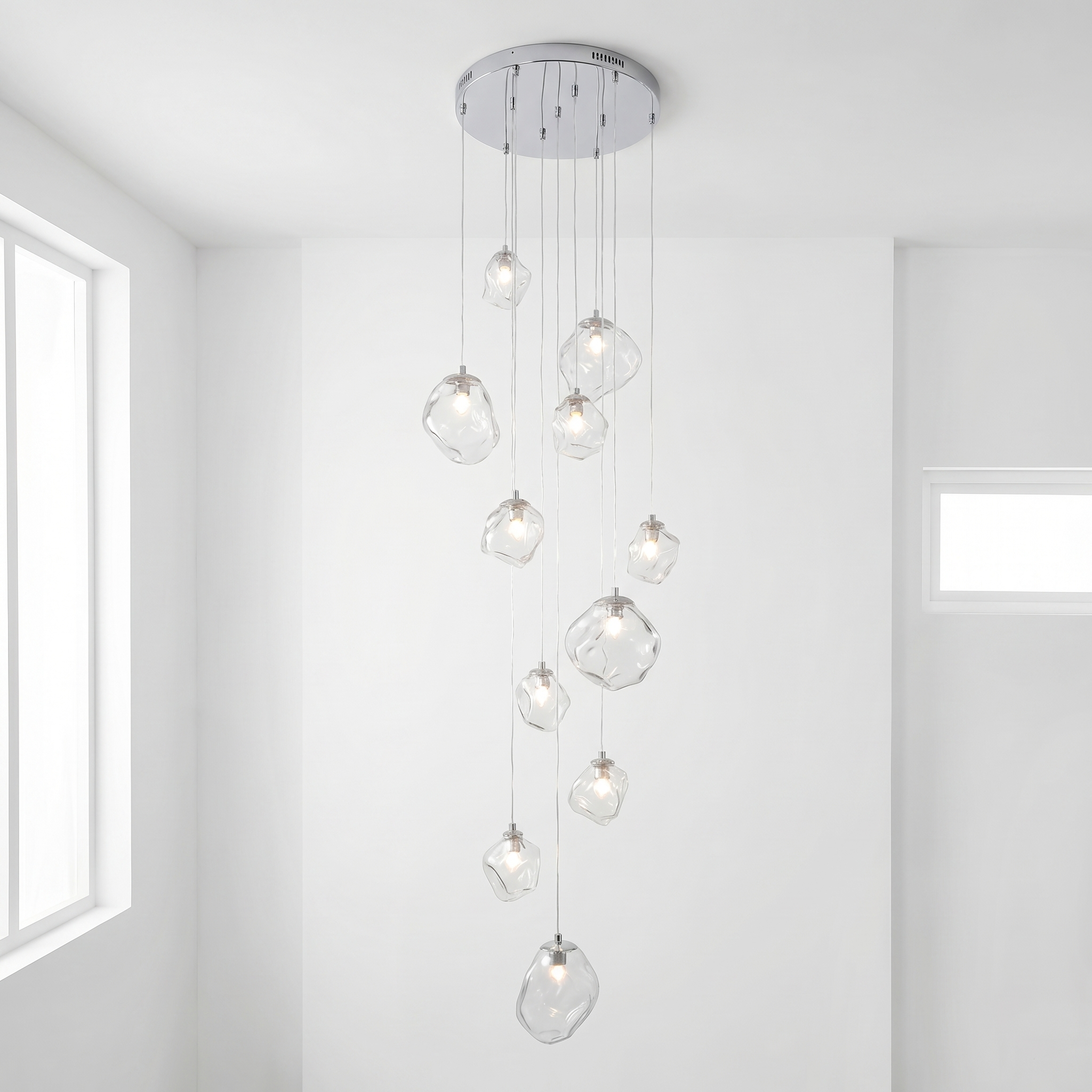 Staircase Chandelier for High Ceilings | Modern Glass Pendant Light | Kelvinum